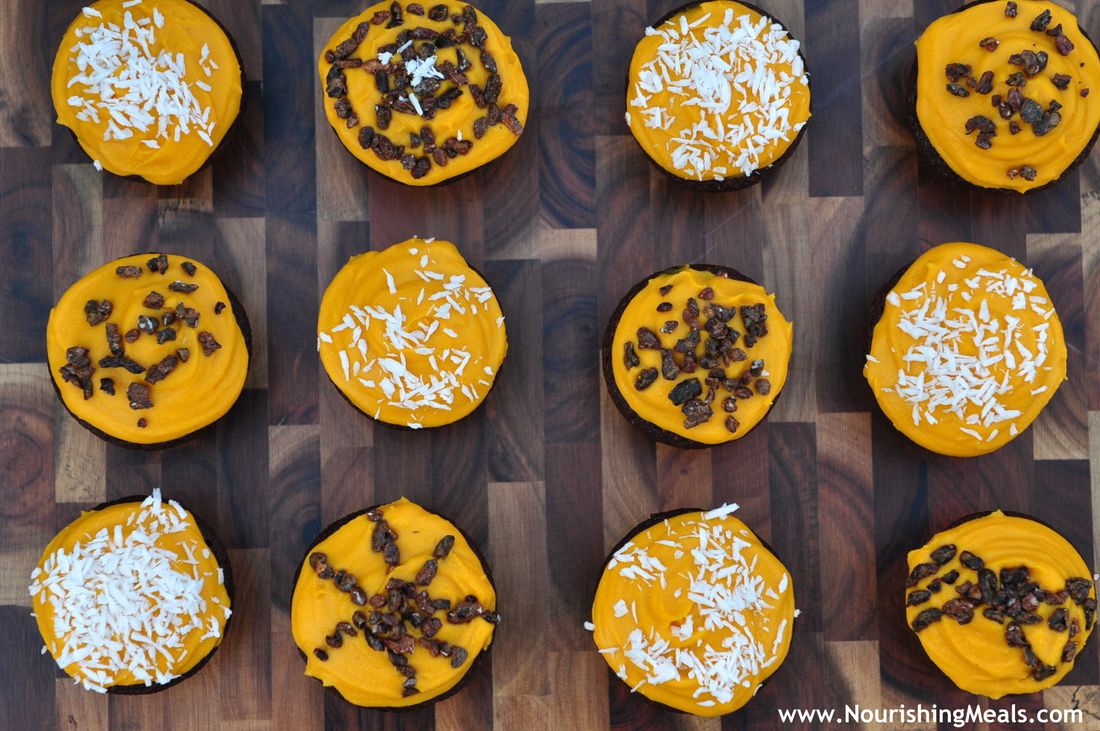 Paleo Grain-Free Chocolate Mini-Cupcakes with Sweet Potato Frosting