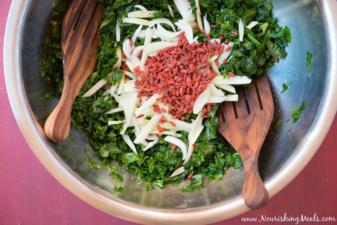 Zippy Kale Salad with Fennel, Sweet Onion, and Goji Berries