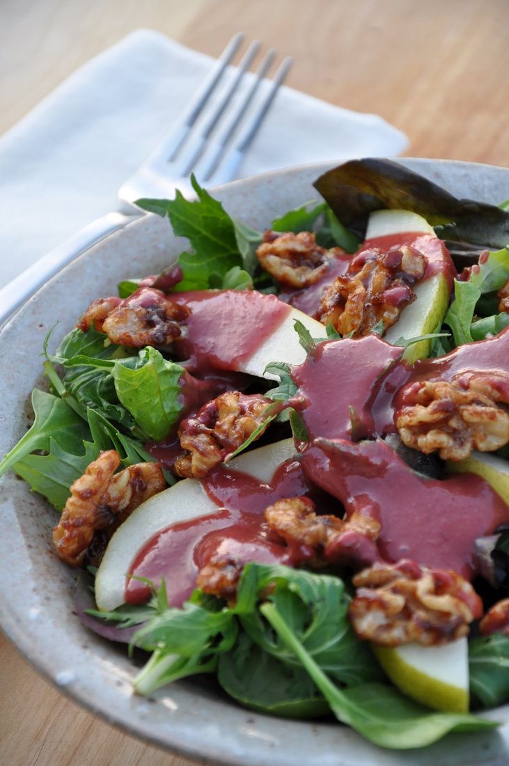 Pear and Hazelnut Salad with Creamy Cranberry Dressing