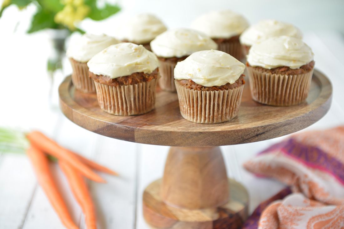 Gluten-Free vegan Carrot Cake Muffins with Honey Cream Cheese Frosting