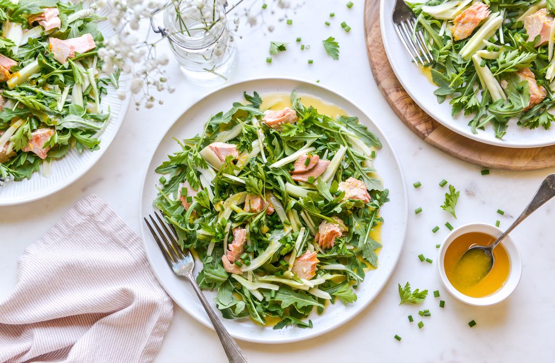 Fennel, Salmon, And Arugula Salad With Orange Vinaigrette | Nourishing ...