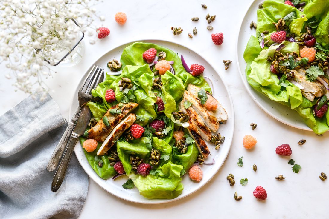 GRILLED CUMIN-LIME CHICKEN AND RASPBERRY SALAD WITH CARDAMOM-TOASTED PUMPKIN SEEDS-2