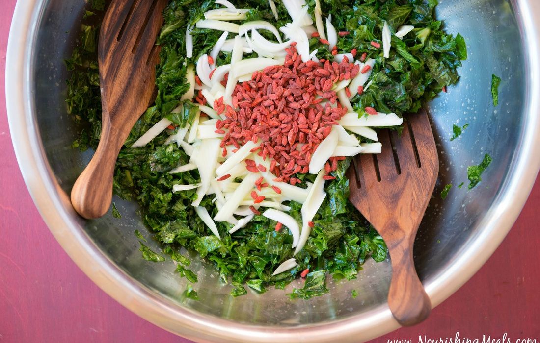 Zippy Kale Salad with Fennel, Sweet Onion, and Goji Berries