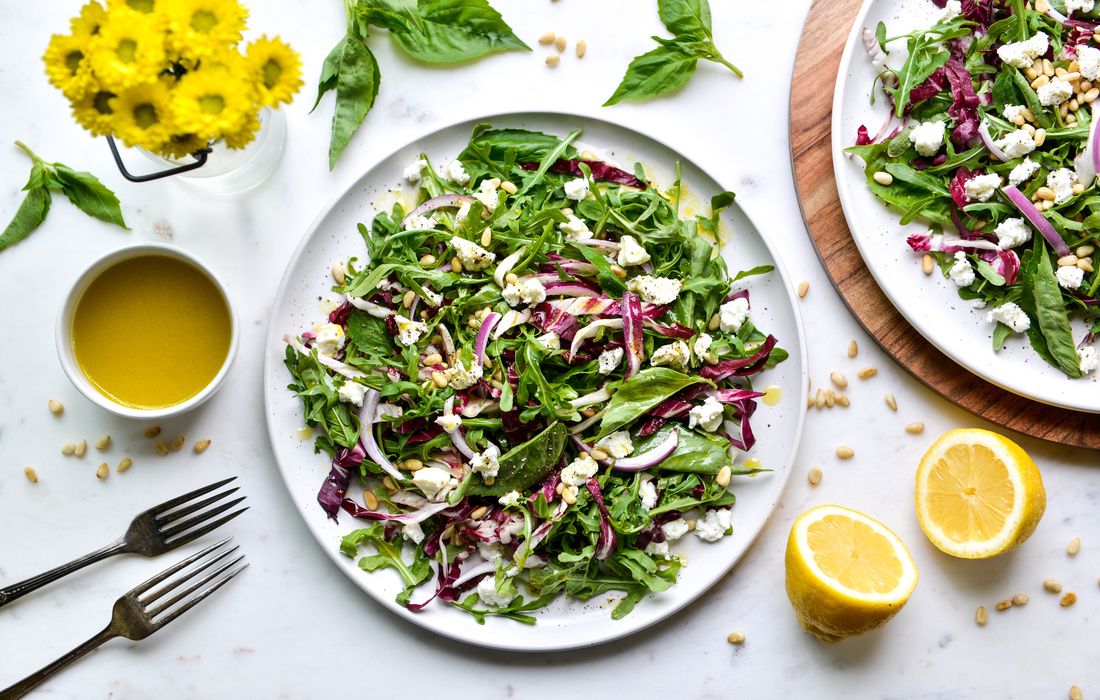 ARUGULA RADICCHIO BASIL GOAT CHEESE SALAD-1