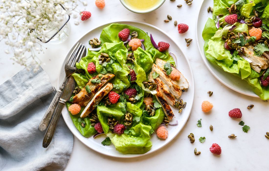 GRILLED CUMIN-LIME CHICKEN AND RASPBERRY SALAD WITH CARDAMOM-TOASTED PUMPKIN SEEDS-3