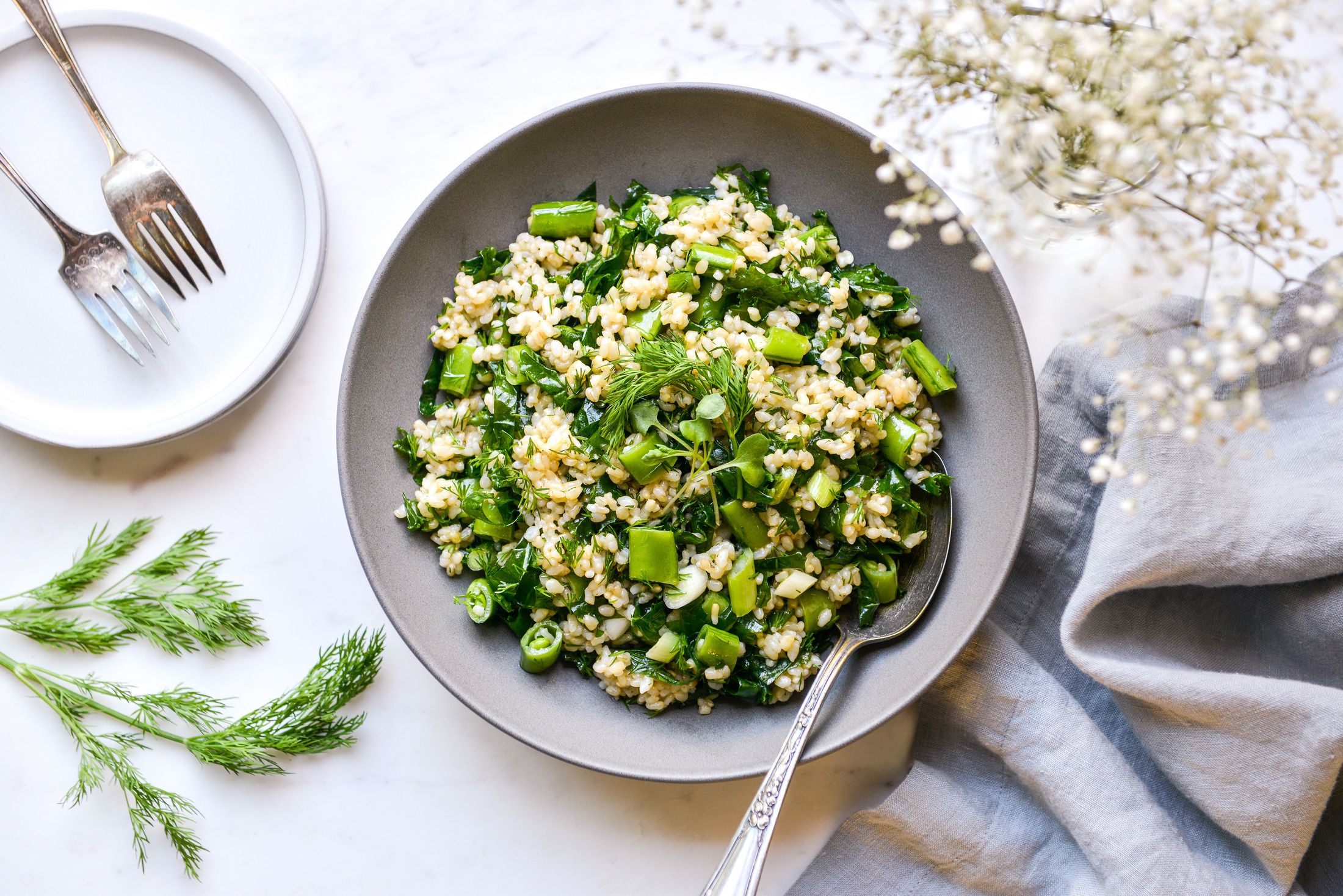 BROWN RICE-KALE-PEA-DILL-LEMON SALAD-1