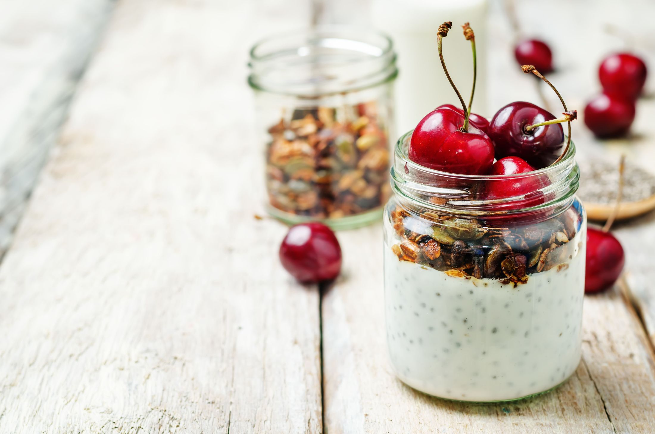 CHIA PUDDING WITH PUMPKIN SEEDS AND CHERRIES-1