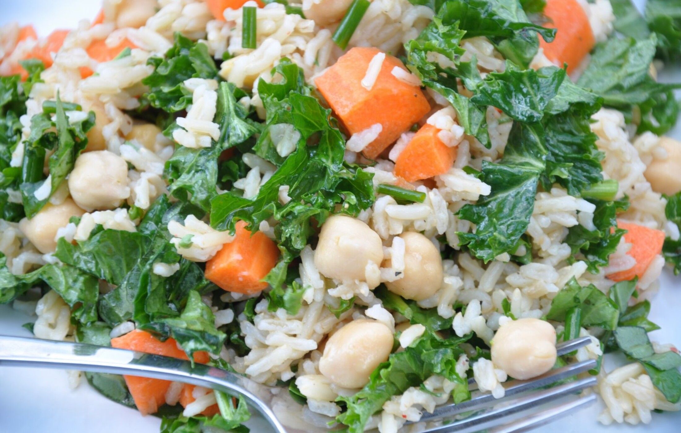 Vegan Rice Garbanzo Bean Kale Salad