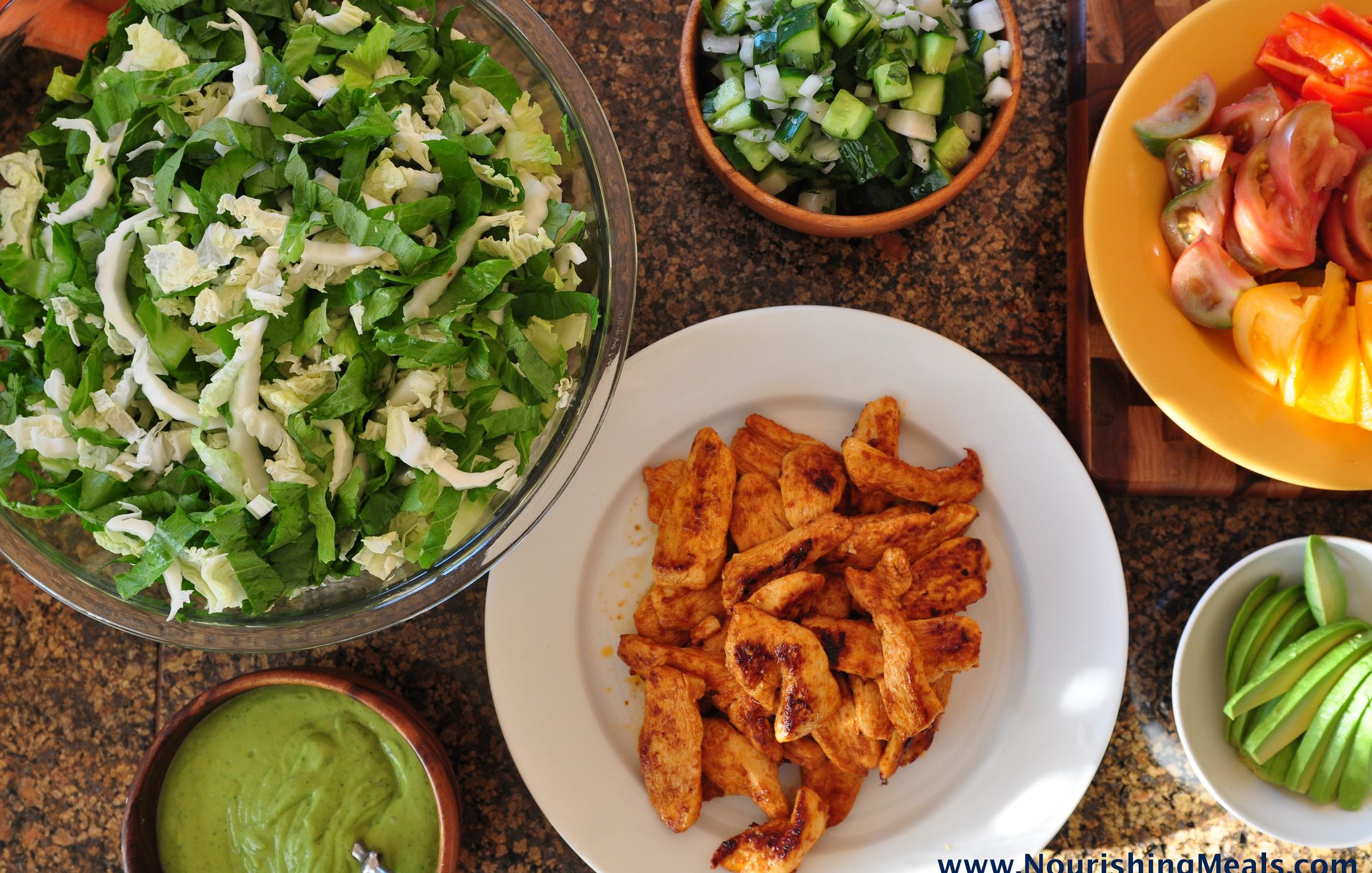 Chicken Fajita Salad, Spicy Avocado Dressing