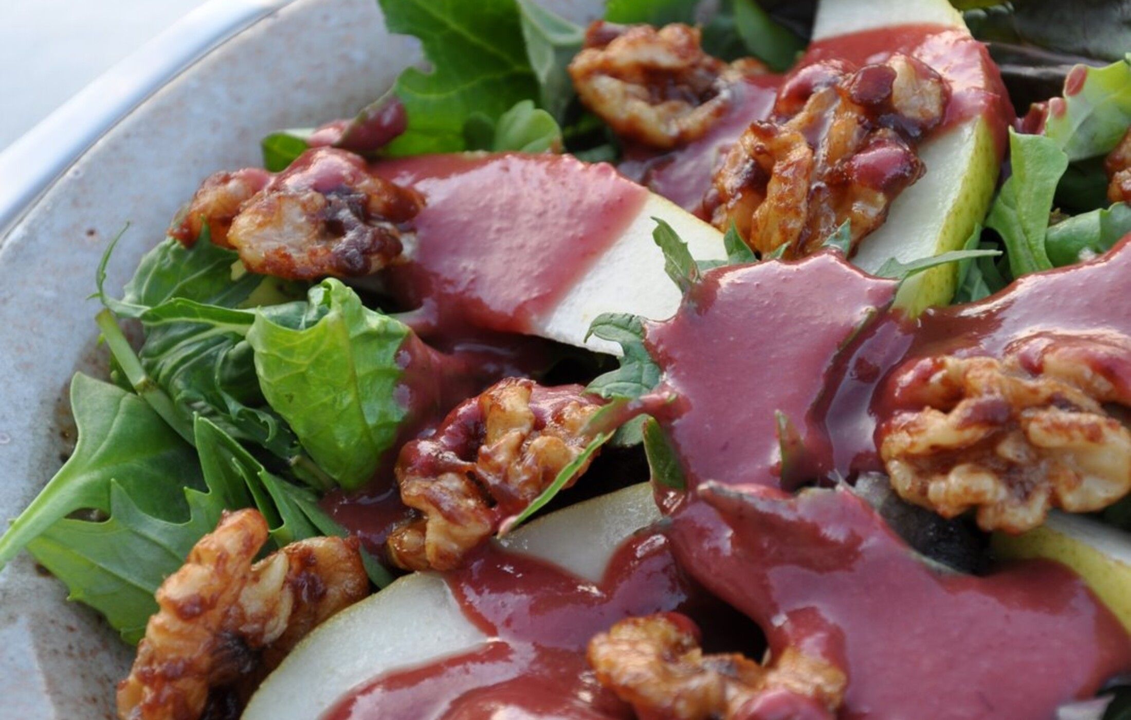 Pear and Hazelnut Salad with Creamy Cranberry Dressing