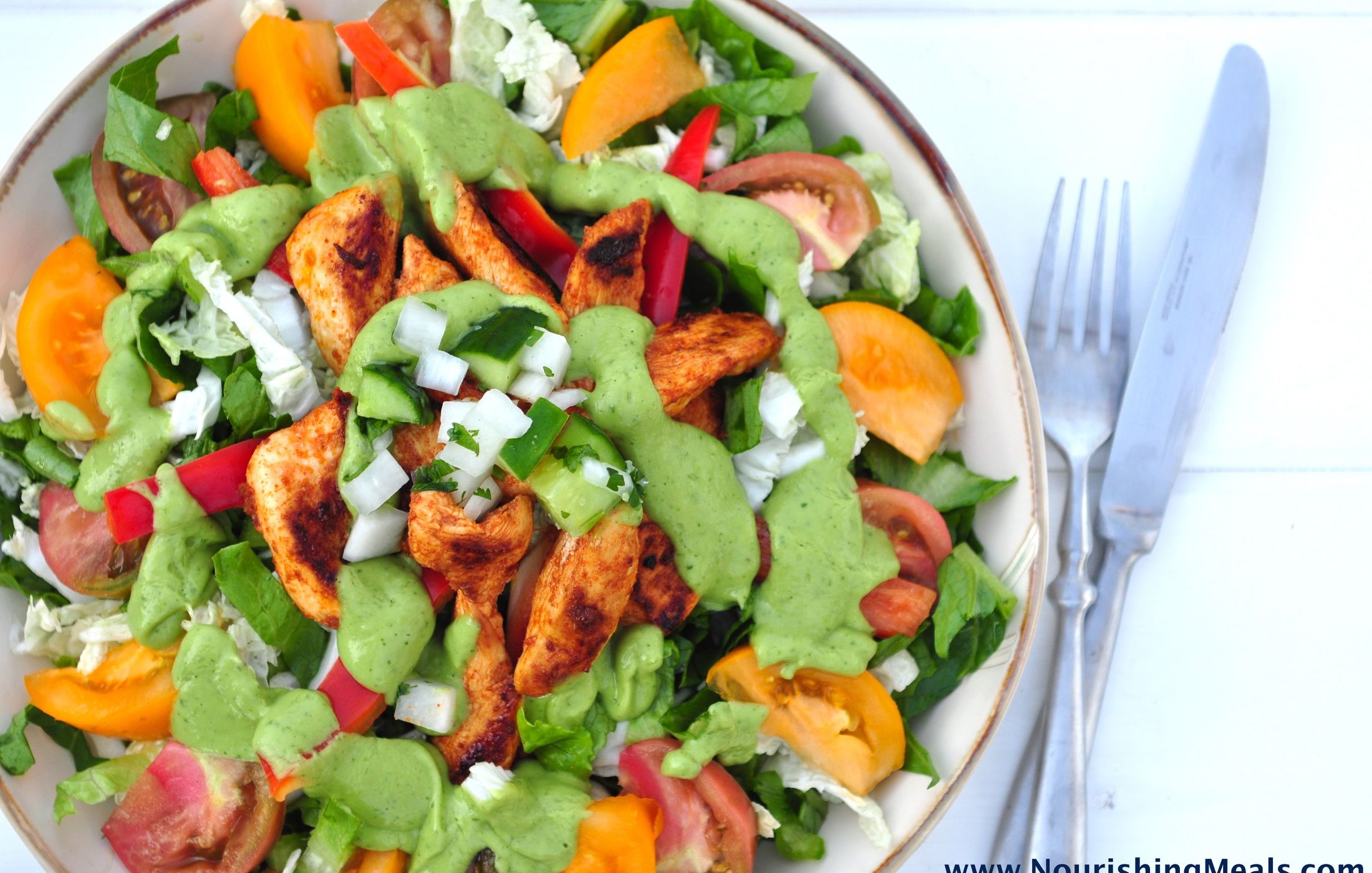 Chicken Fajita Salad with Spicy Avocado Dressing