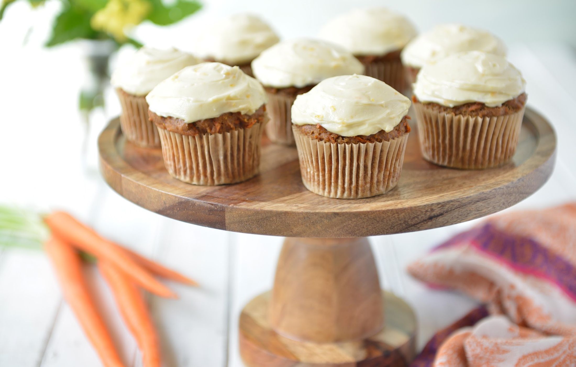 Gluten-Free vegan Carrot Cake Muffins with Honey Cream Cheese Frosting