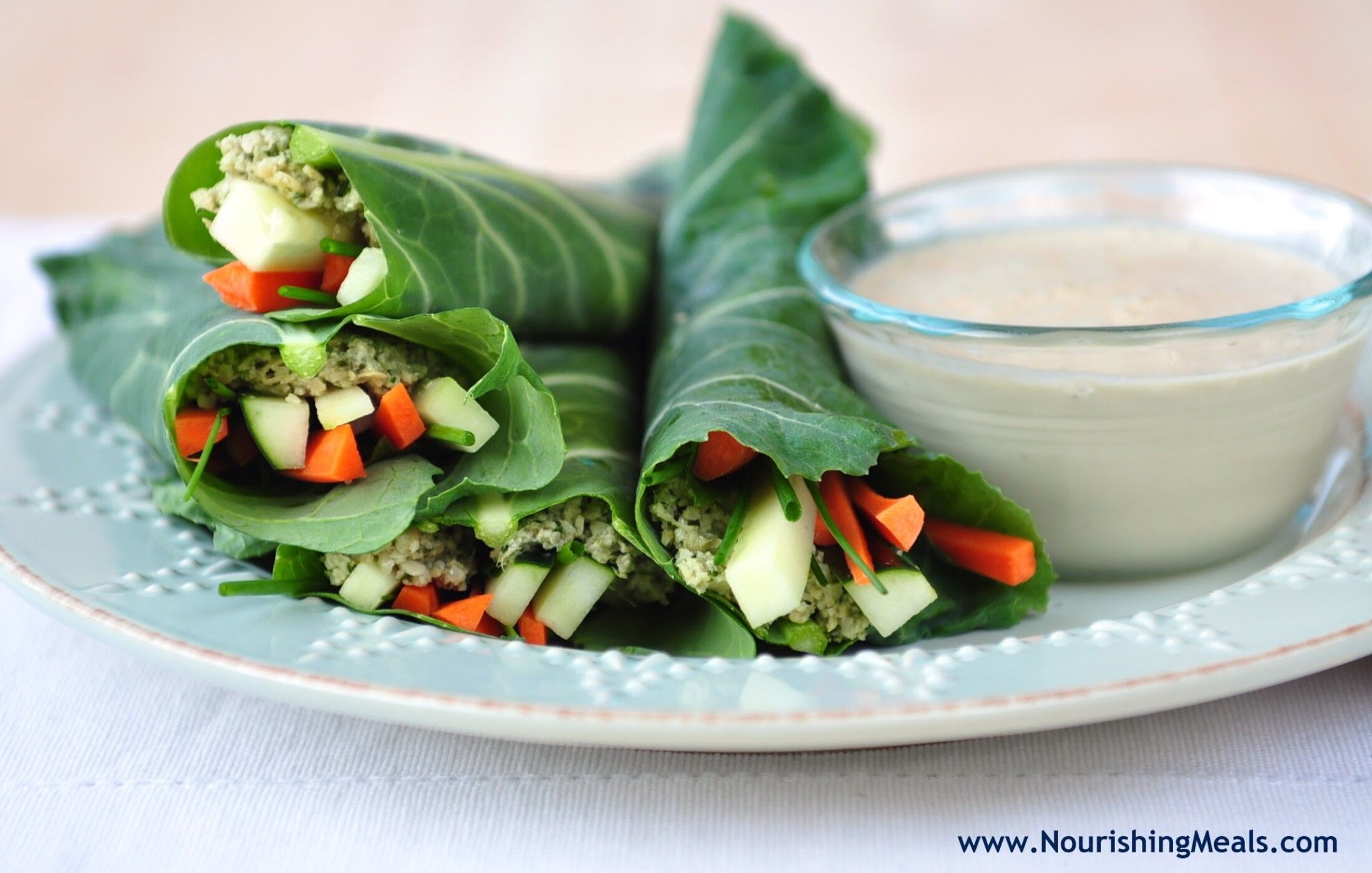 Raw Thai Wraps with Cilantro-Pumpkin Seed Pâté and a Dipping Sauce