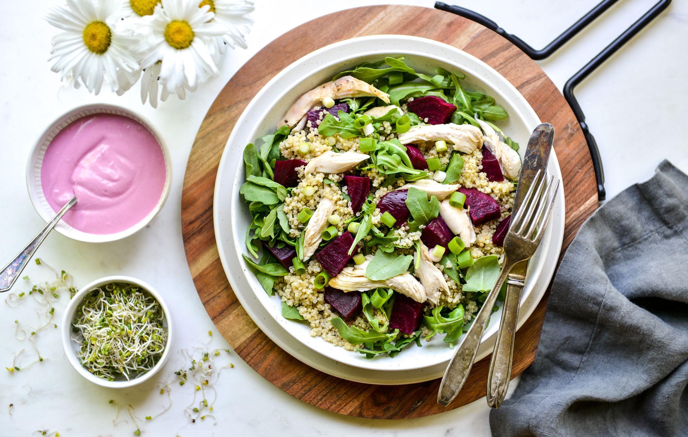 Arugula-Chicken-Quinoa Salad-Creamy Beetroot Dressing-2