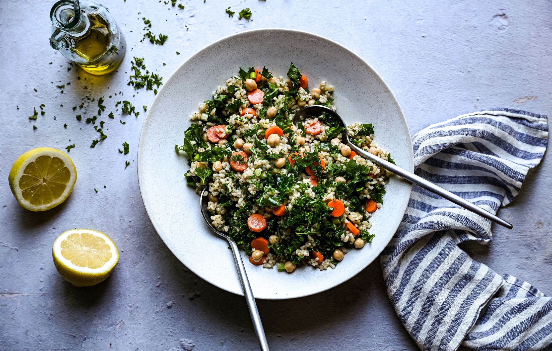 BROWN RICE CHICKPEA KALE SALAD WITH LEMON-OLIVE OIL DRESSING-2
