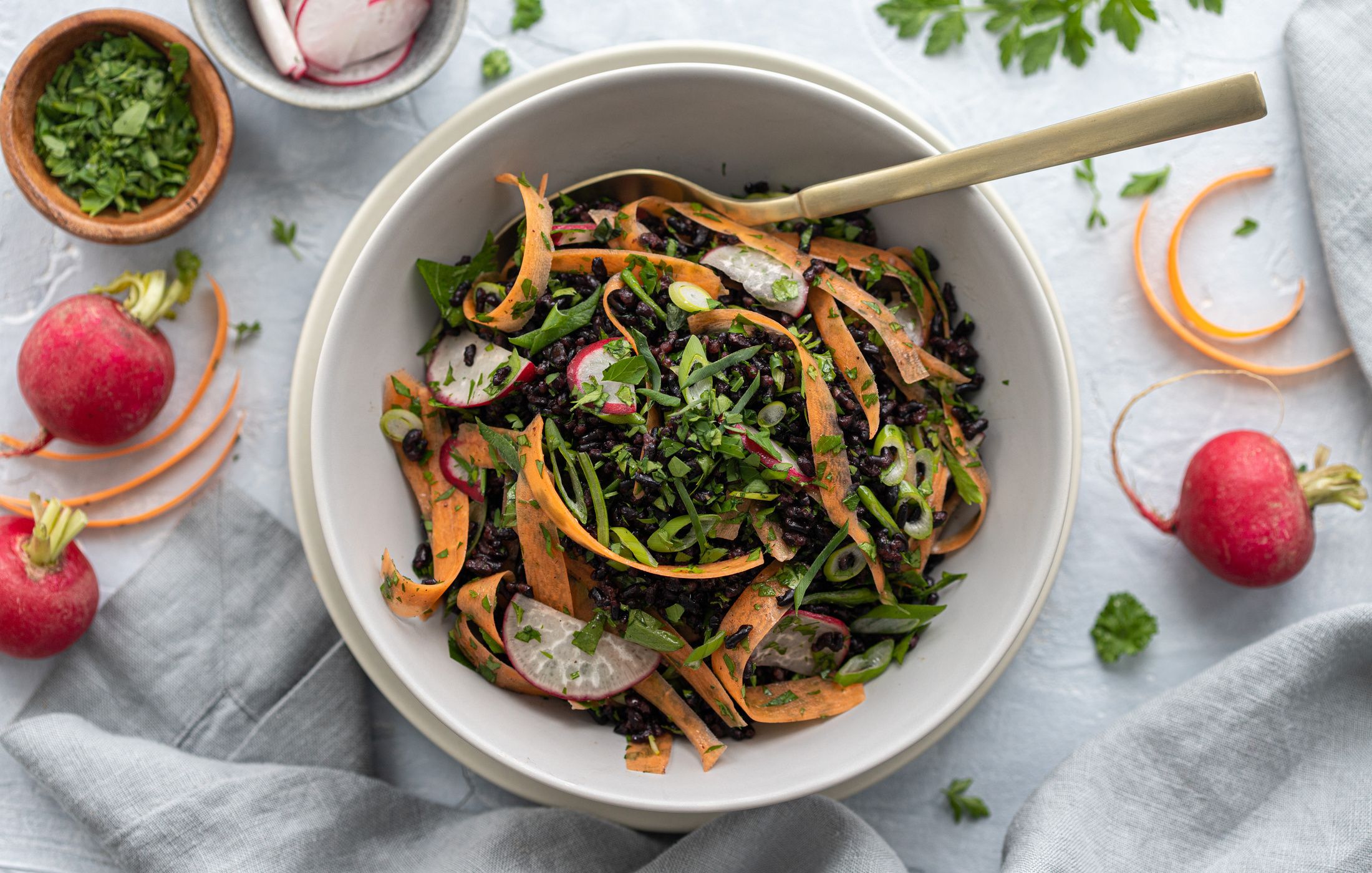 Black Rice Salad with Carrots and Radishes