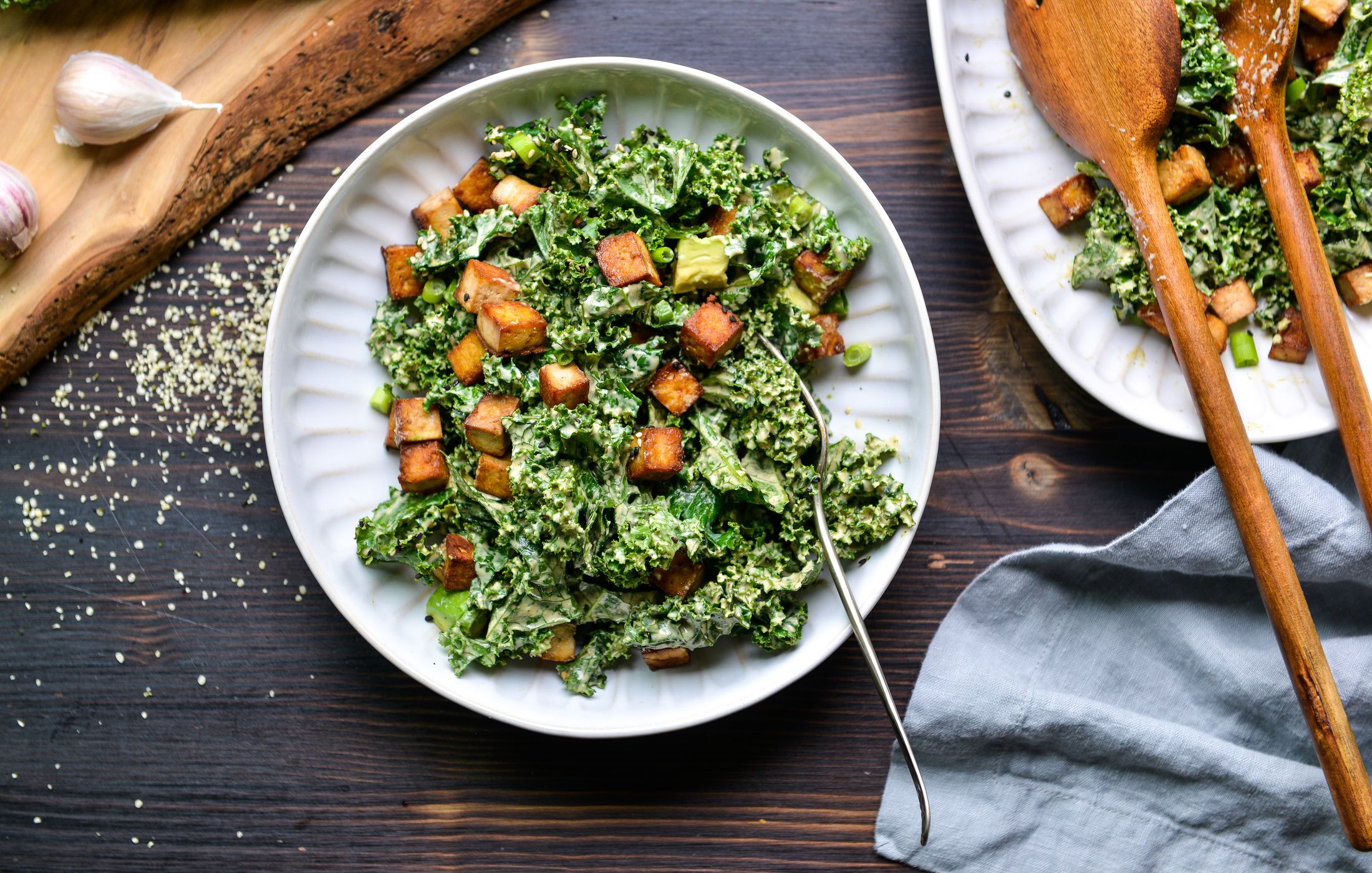 CRISPY TOFU KALE SALAD HEMP DRESSING VEGAN KETO-2