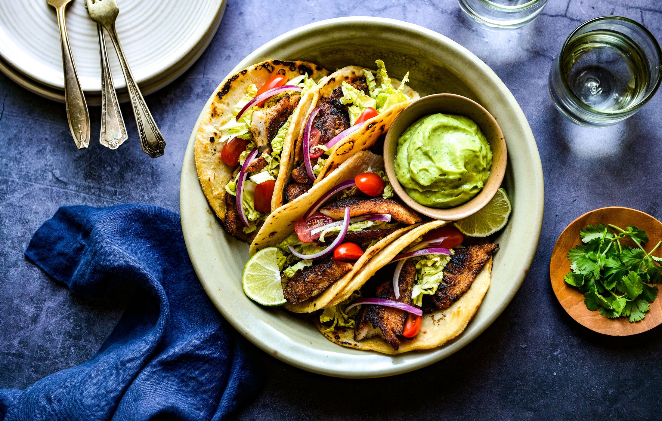 EASY ROCKFISH TACOS WITH SPICY AVOCADO-CILANTRO SAUCE-1