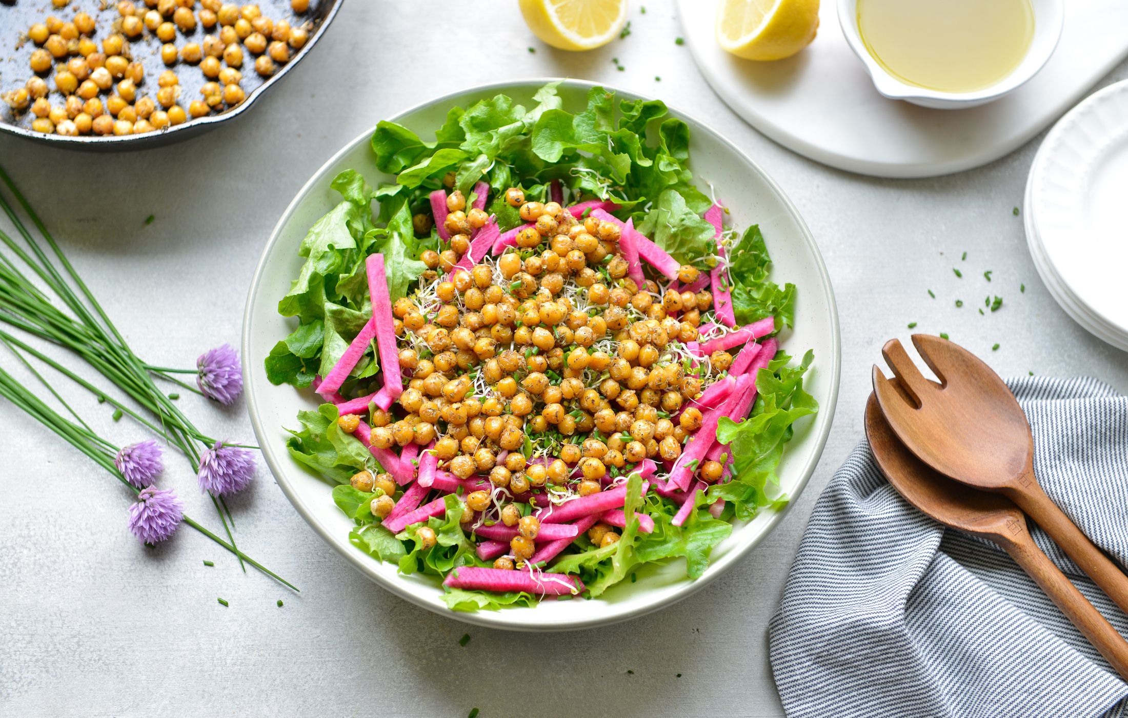 Fried Chickpea Salad with Broccoli Sprouts and Watermelon Radishes-1