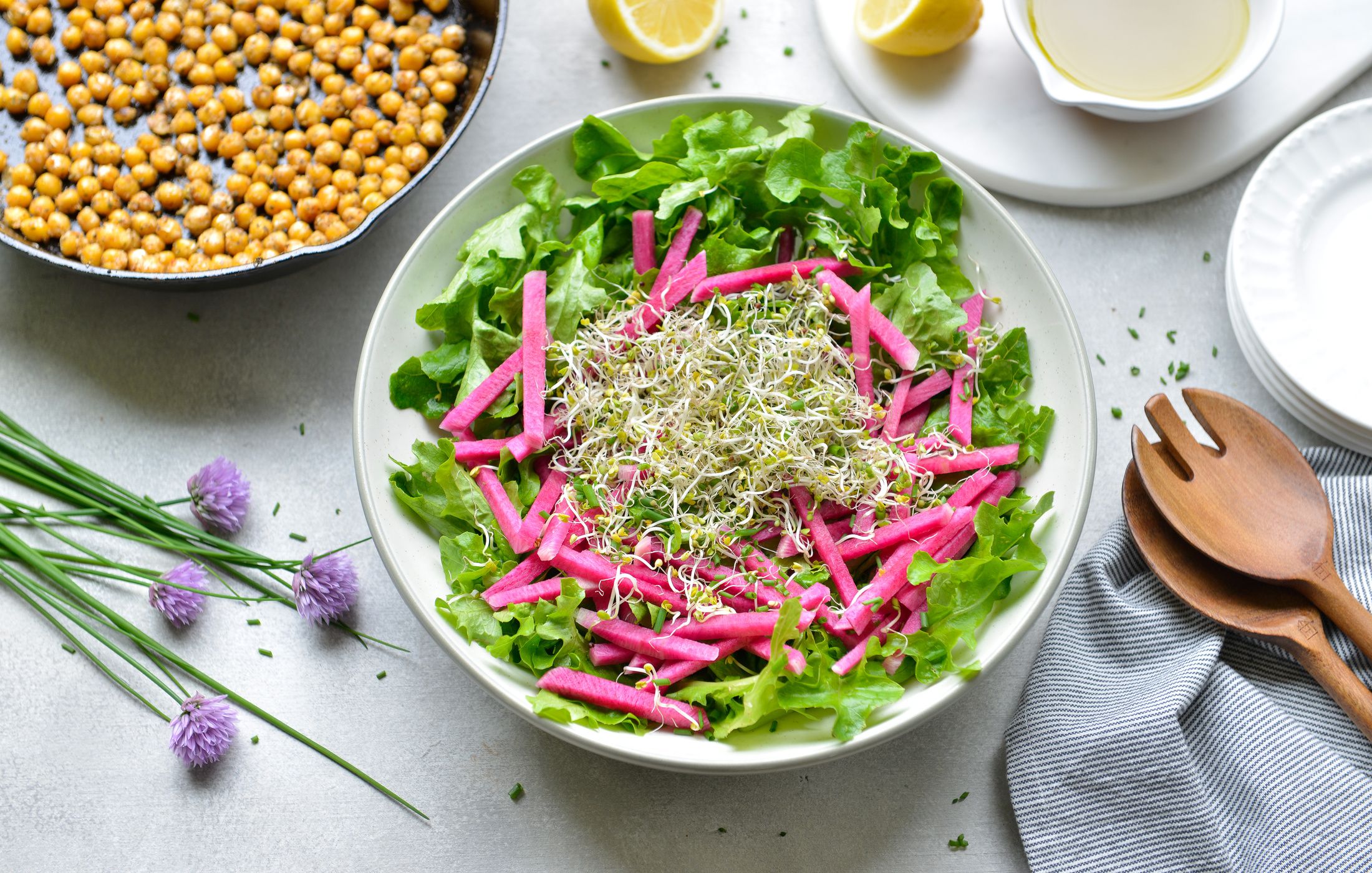 Fried Chickpea Salad with Broccoli Sprouts and Watermelon Radishes-2