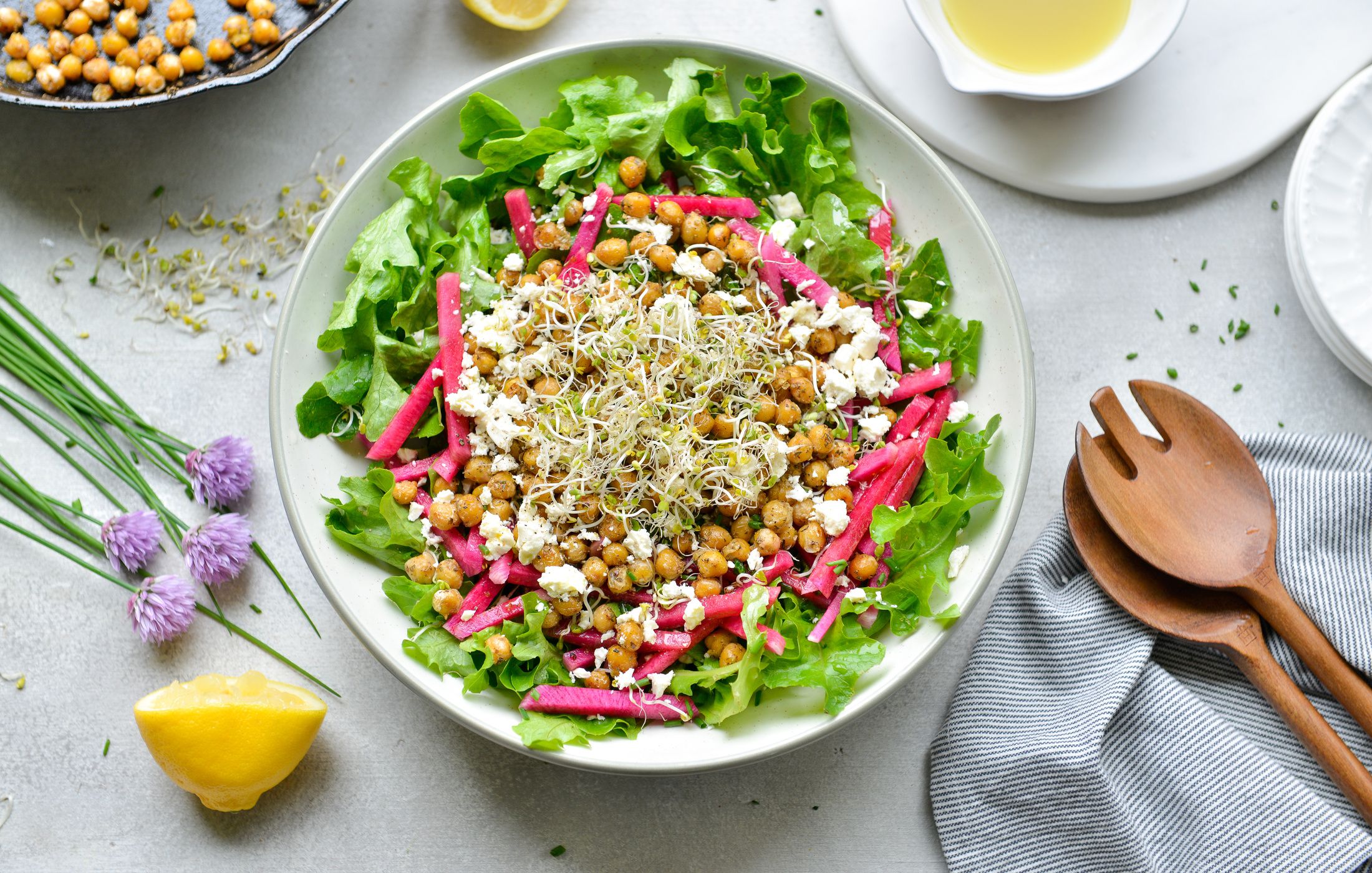 Fried Chickpea Salad with Broccoli Sprouts and Watermelon Radishes-3