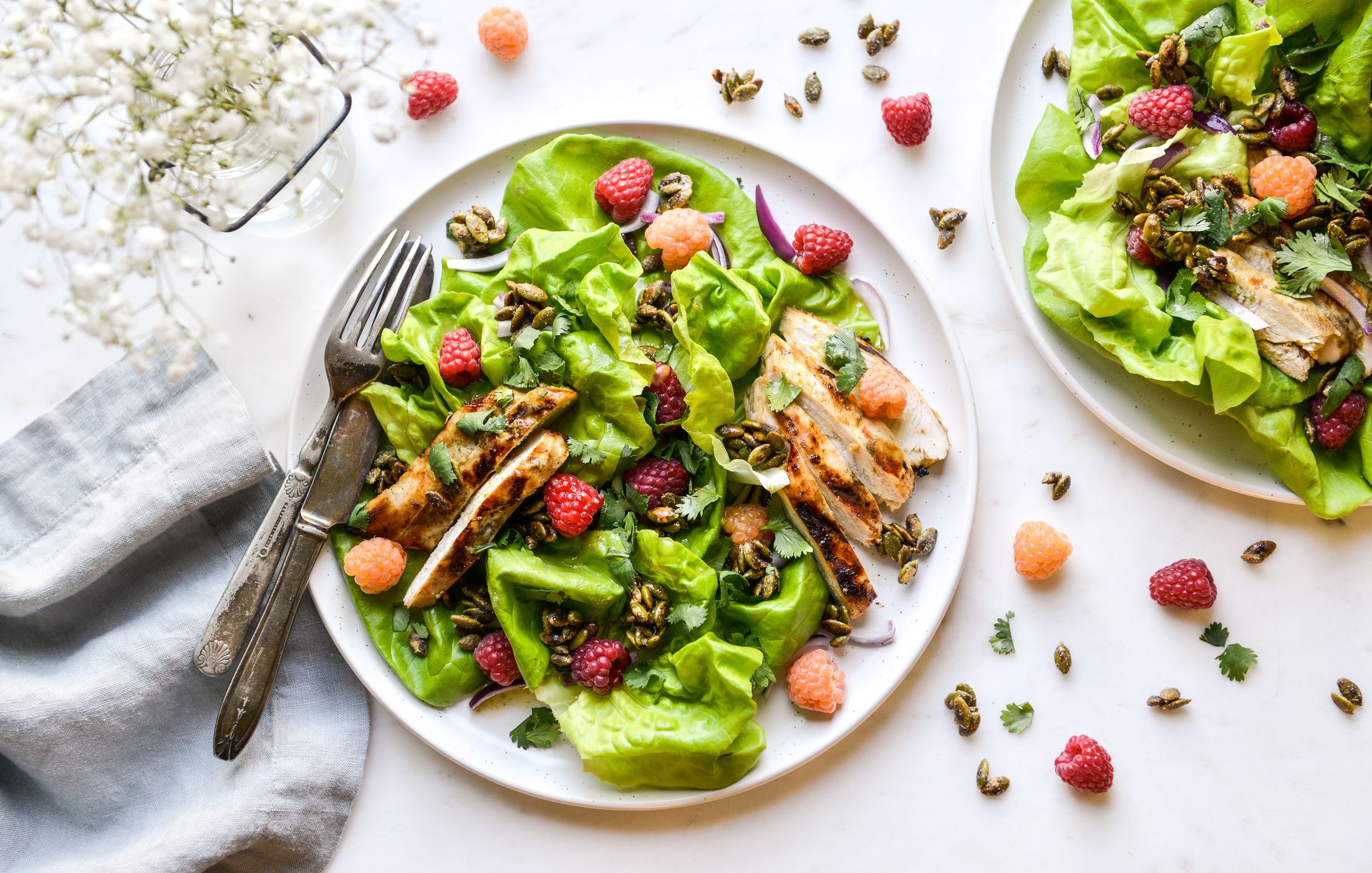 GRILLED CUMIN-LIME CHICKEN AND RASPBERRY SALAD WITH CARDAMOM-TOASTED PUMPKIN SEEDS-2