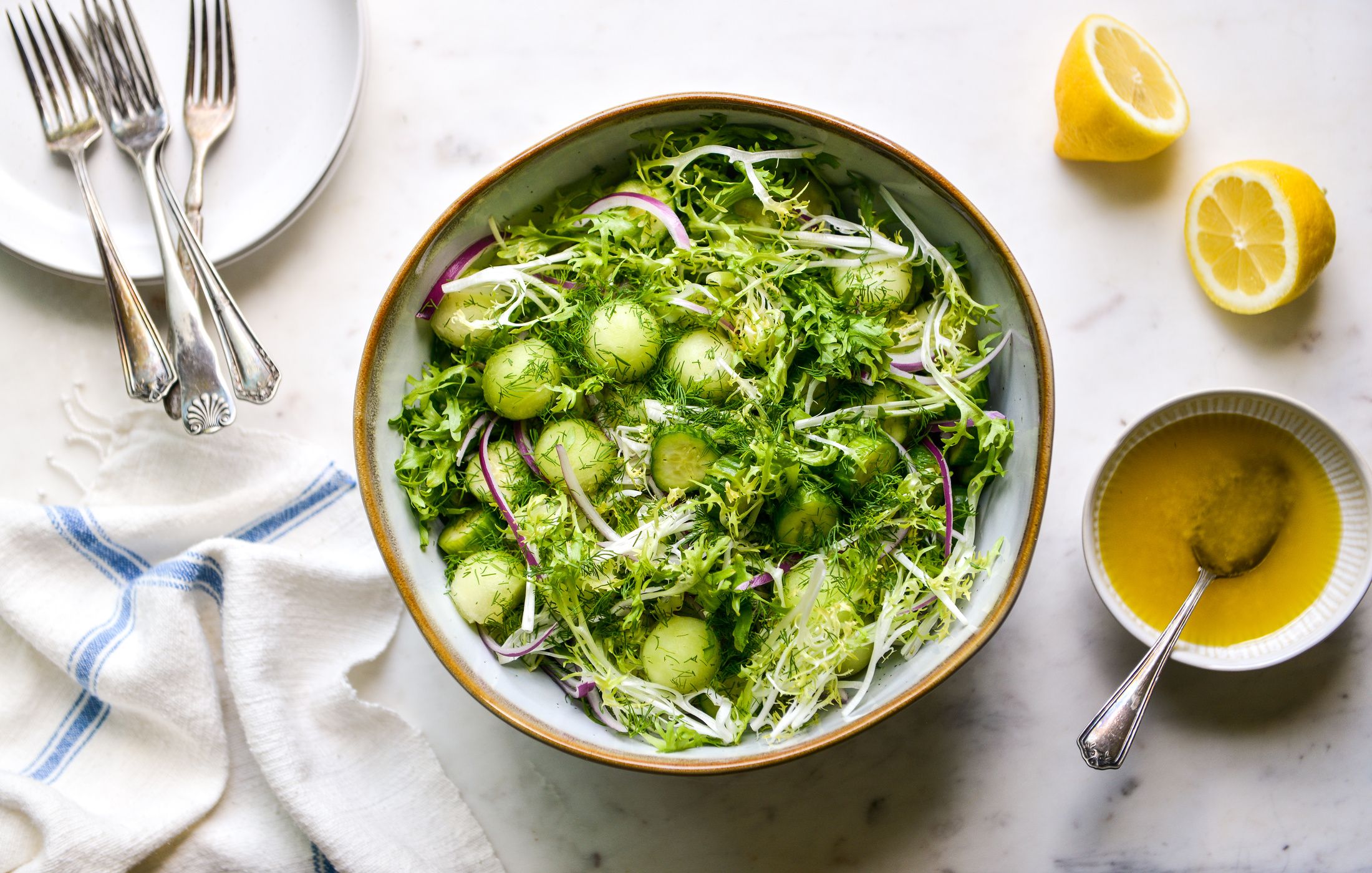 HONEYDEW CUCUMBER FRISEE SALAD LEMON VINAIGRETTE-2