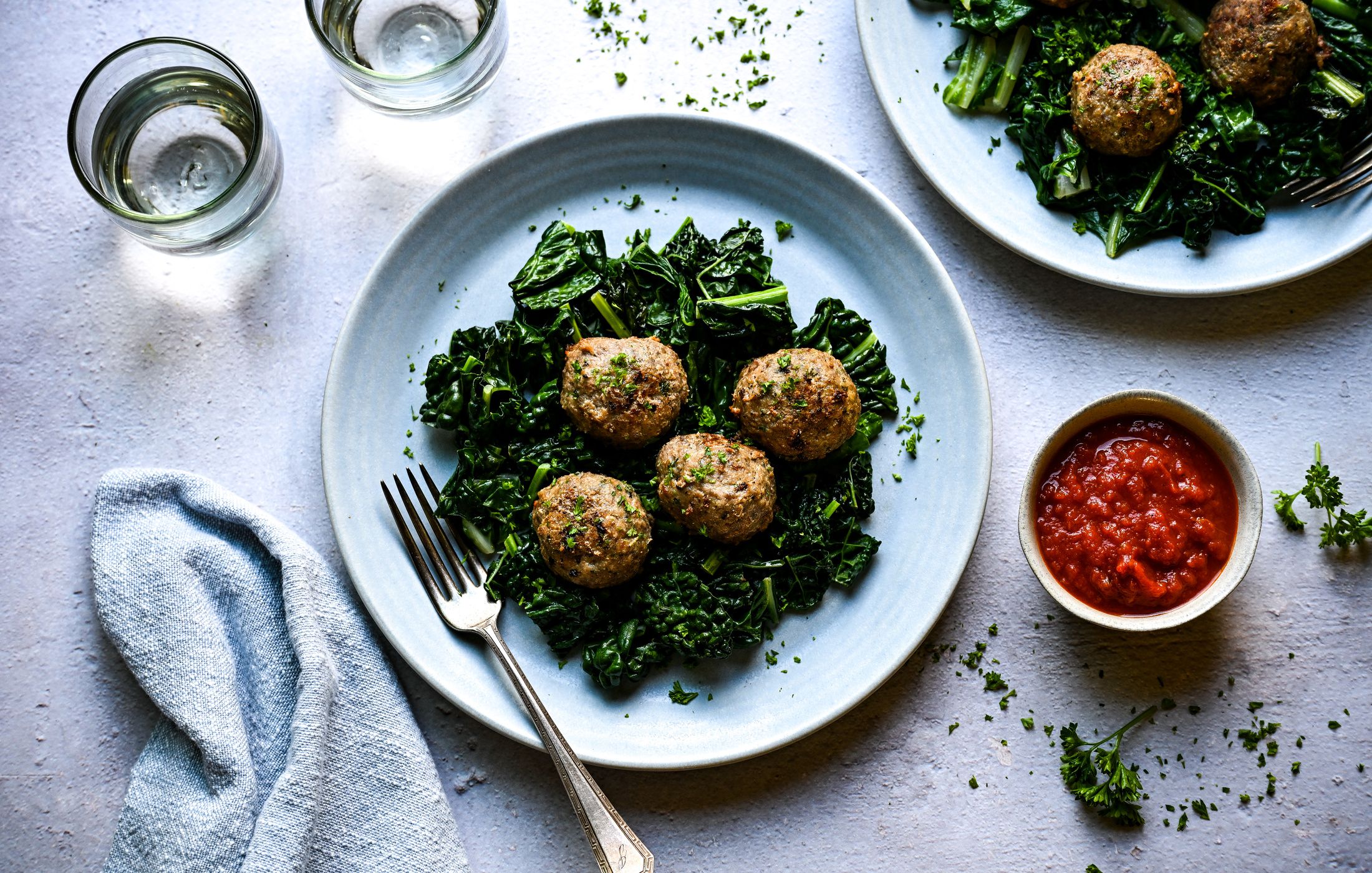 ITALIAN LAMB MEATBALLS AND SAUTEED DARK LEAFY GREENS-1