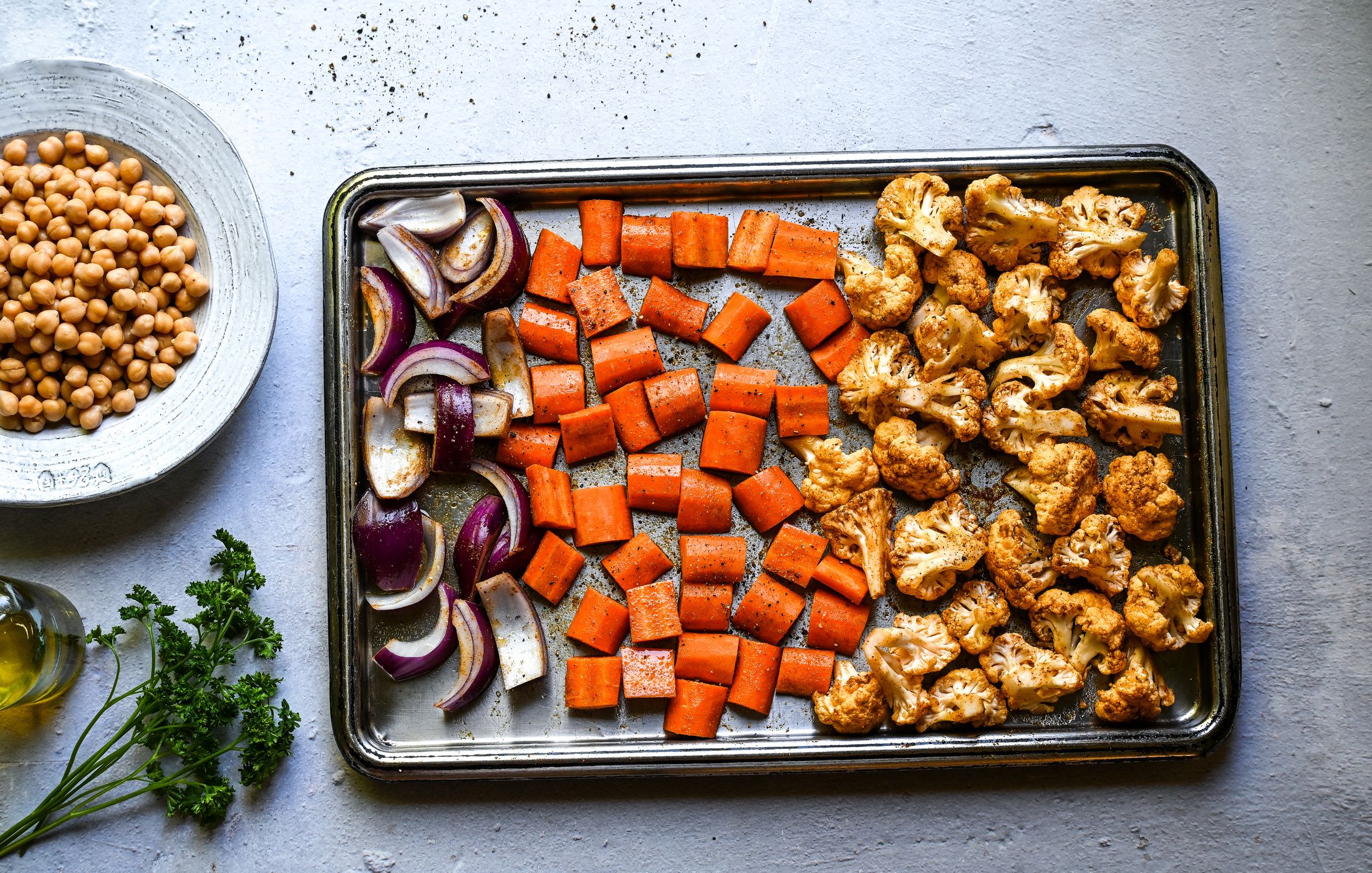 MIDDLE EASTERN ROASTED VEGETABLE CHICKPEA AND QUINOA BOWLS WITH CREAMY LEMON-TAHINI SAUCE-2