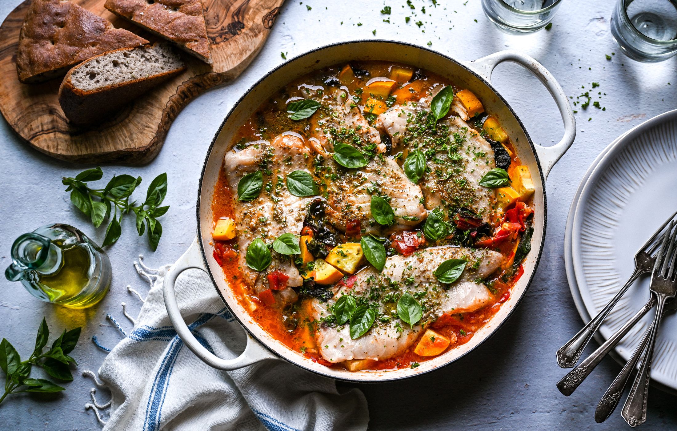 POACHED ROCKFISH WITH SUMMER SQUASH AND TOMATOES-1