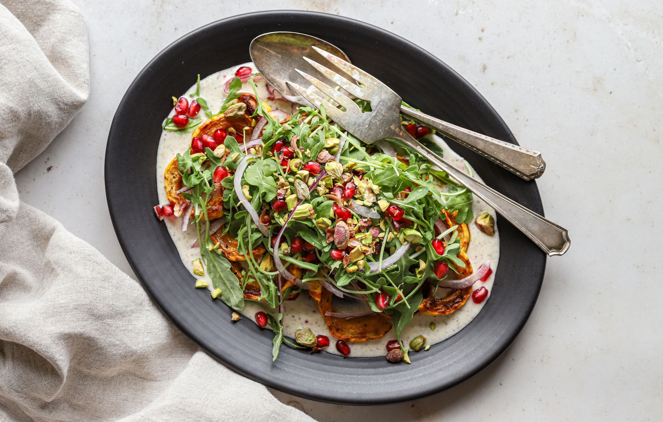 Roasted Squash Salad with Sumac Yogurt Dressing
