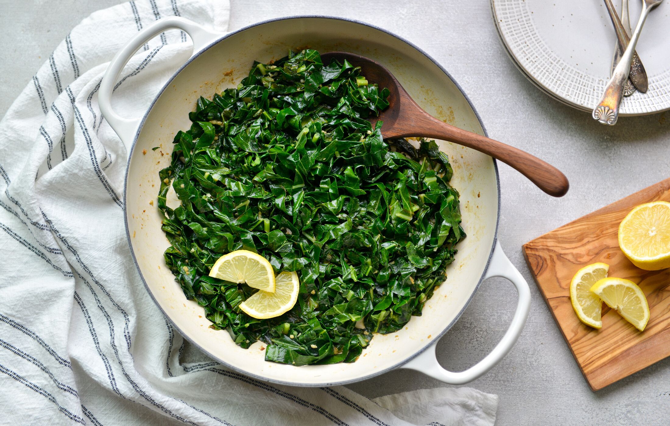 SAUTEED KOHLRABI GREENS WITH LEMON AND GARLIC