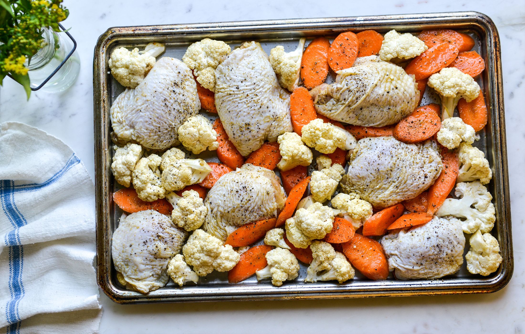 SHEET PAN CUMIN CHICKEN VEGETABLES SPICY YOGURT SAUCE-1