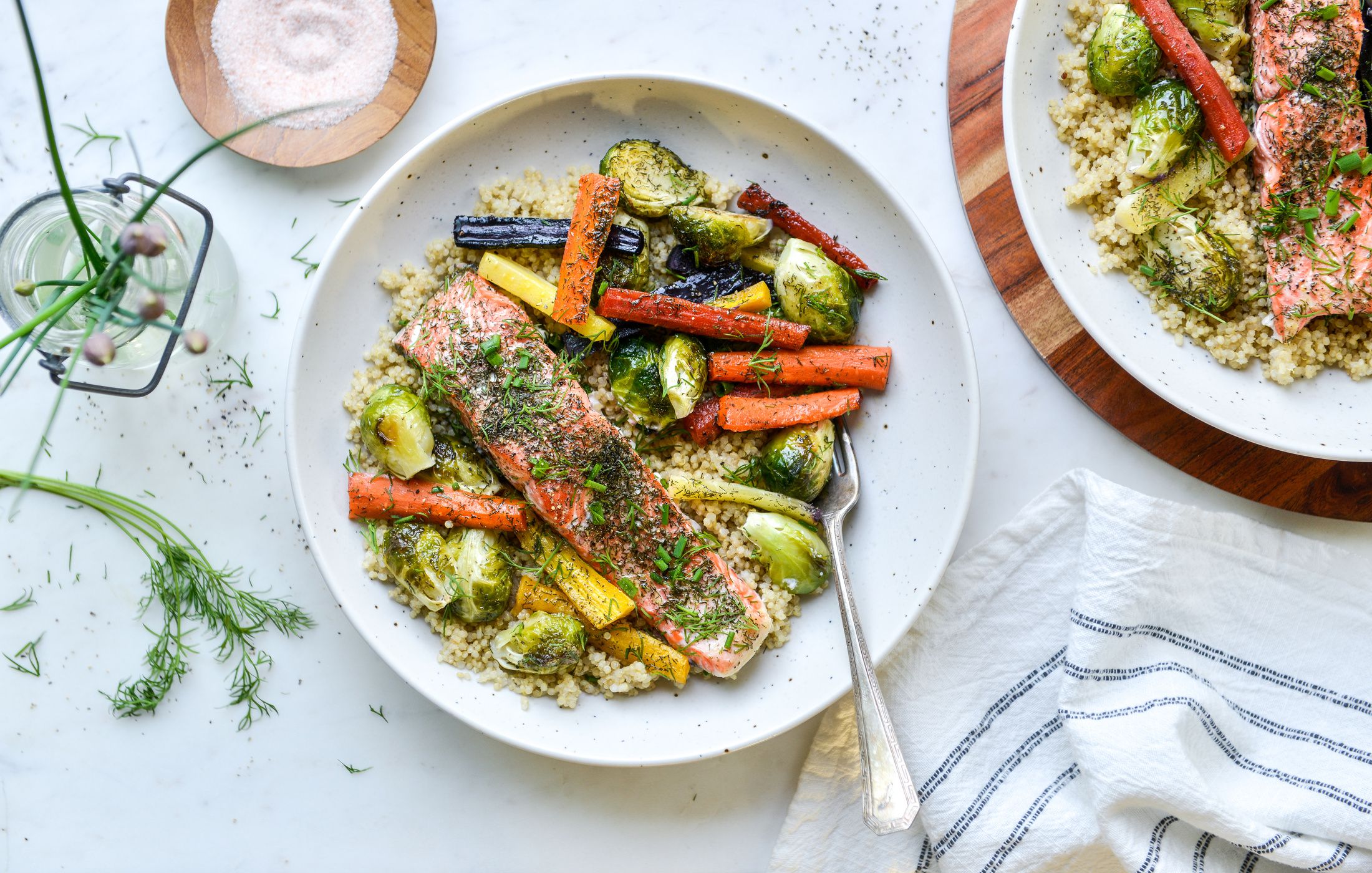 SHEET PAN DILLED SALMON BRUSSELS CARROTS-1