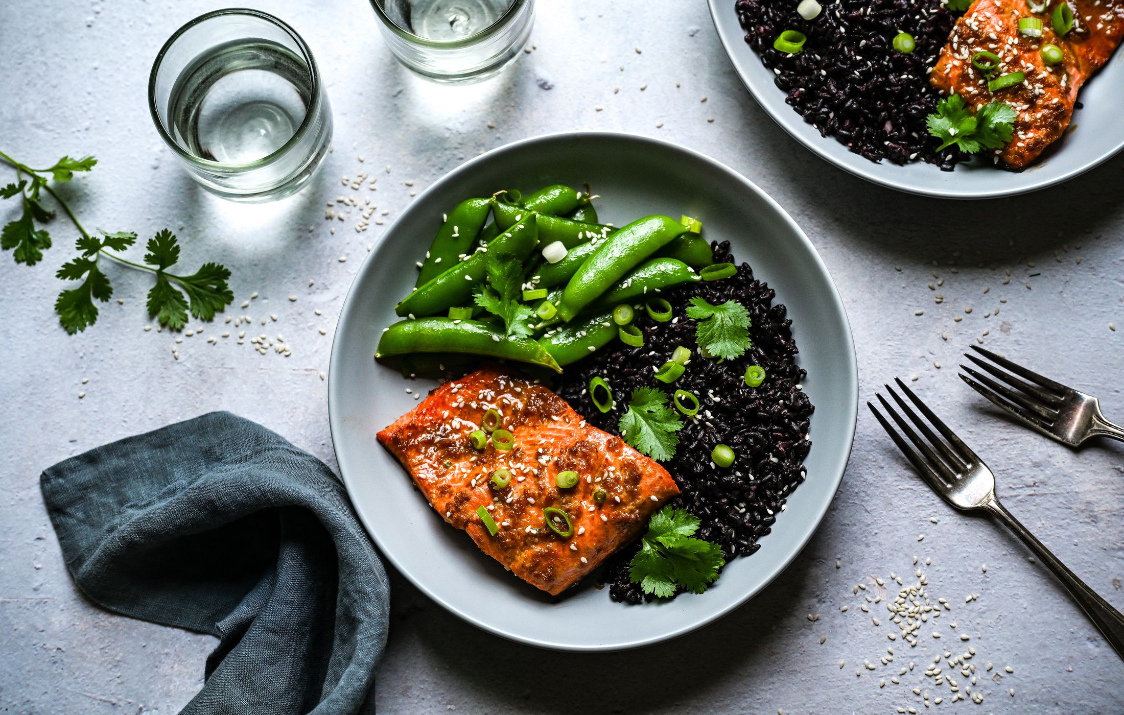 Sesame Ginger Salmon Bowls with Black Rice and Sugar Snap Peas-1