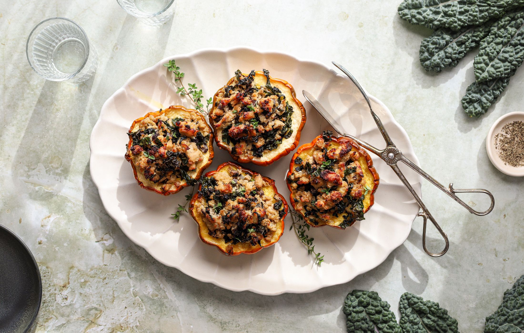 AIP Stuffed Acorn Squash with Chicken and Kale