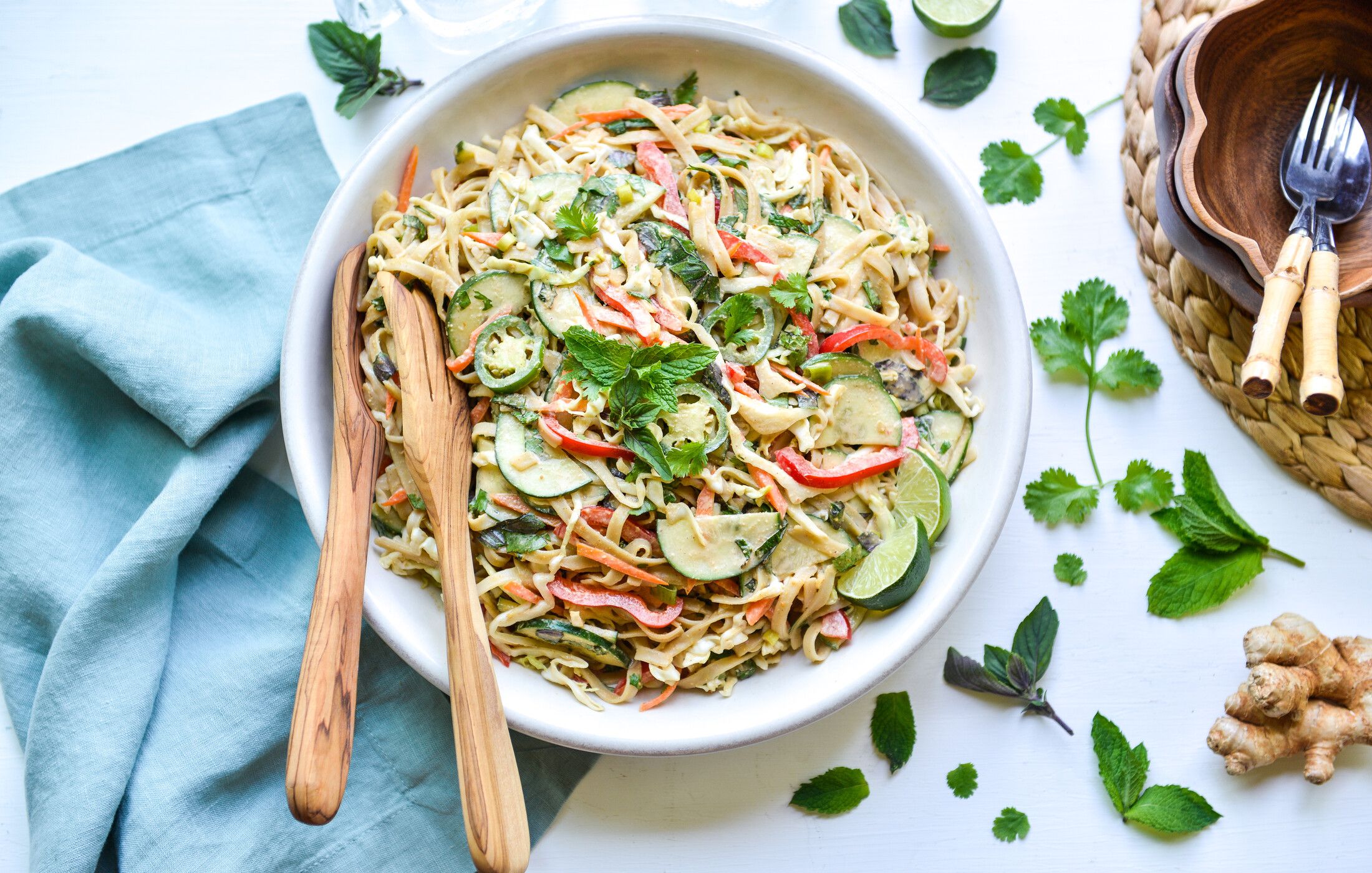 THAI NOODLE VEGETABLE SALAD GINGER-PEANUT DRESSING-1