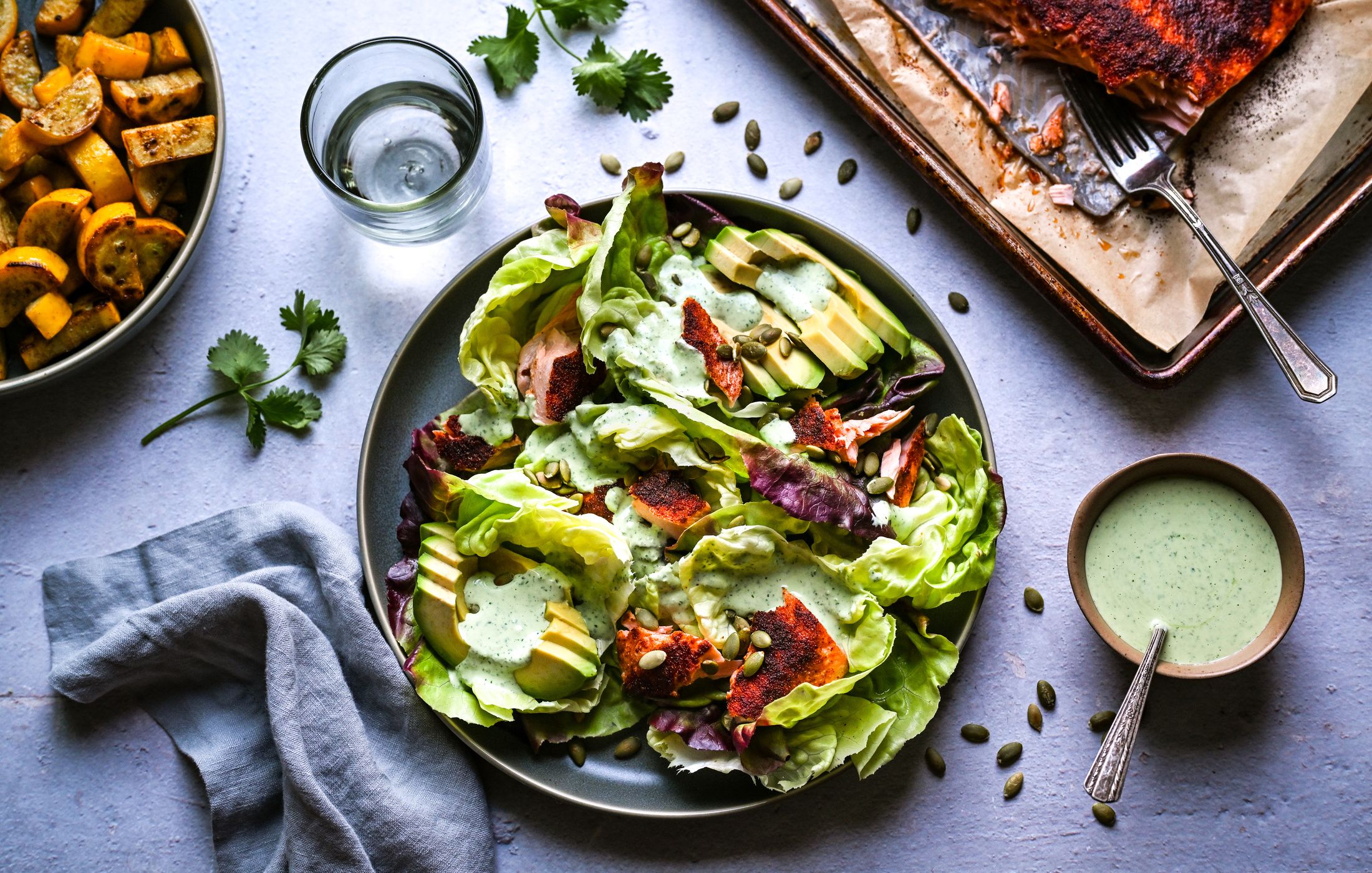 WILD SALMON TACO SALAD WITH CREAMY CILANTRO-LIME DRESSING-11