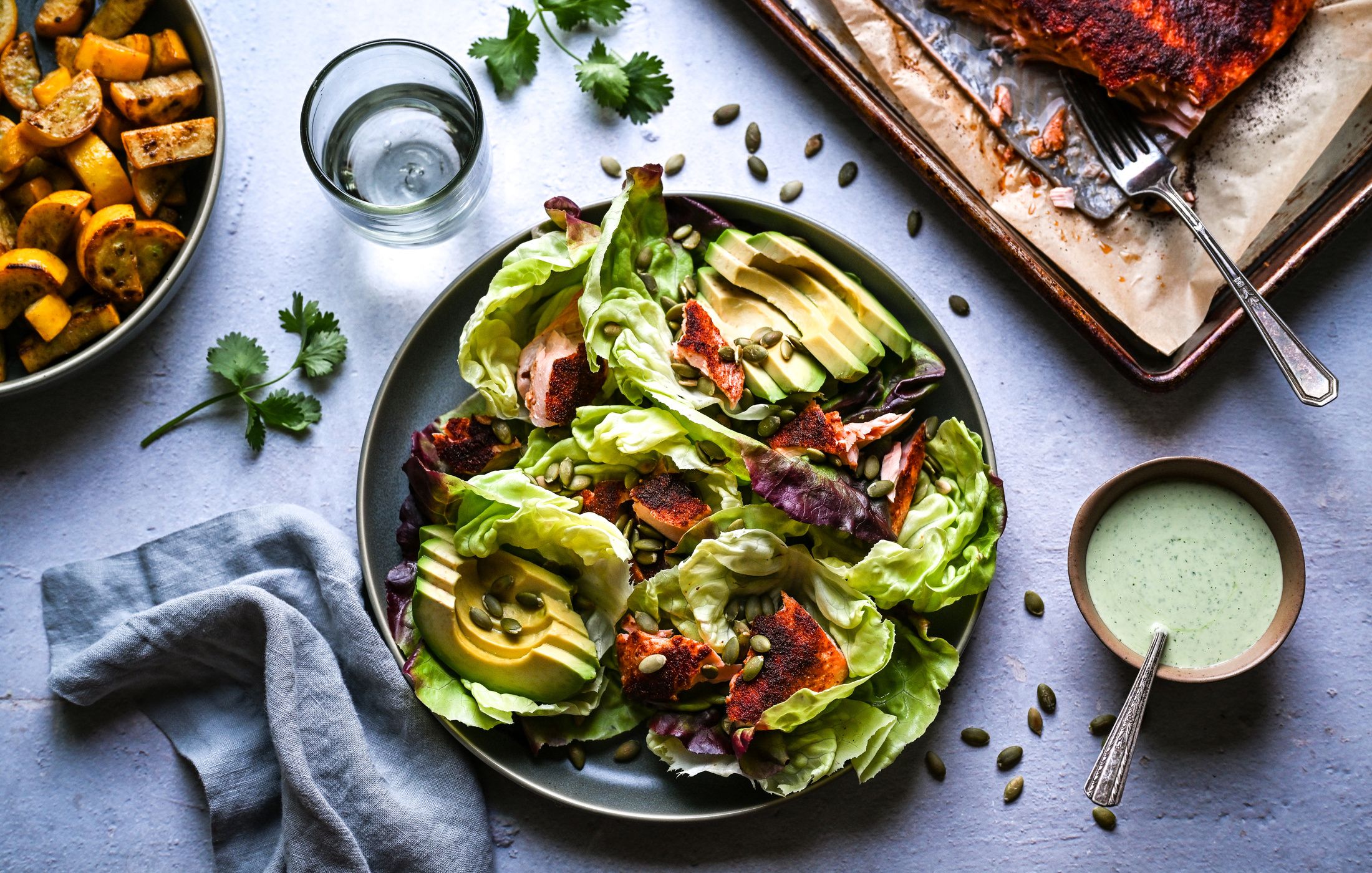 WILD SALMON TACO SALAD WITH CREAMY CILANTRO-LIME DRESSING-2
