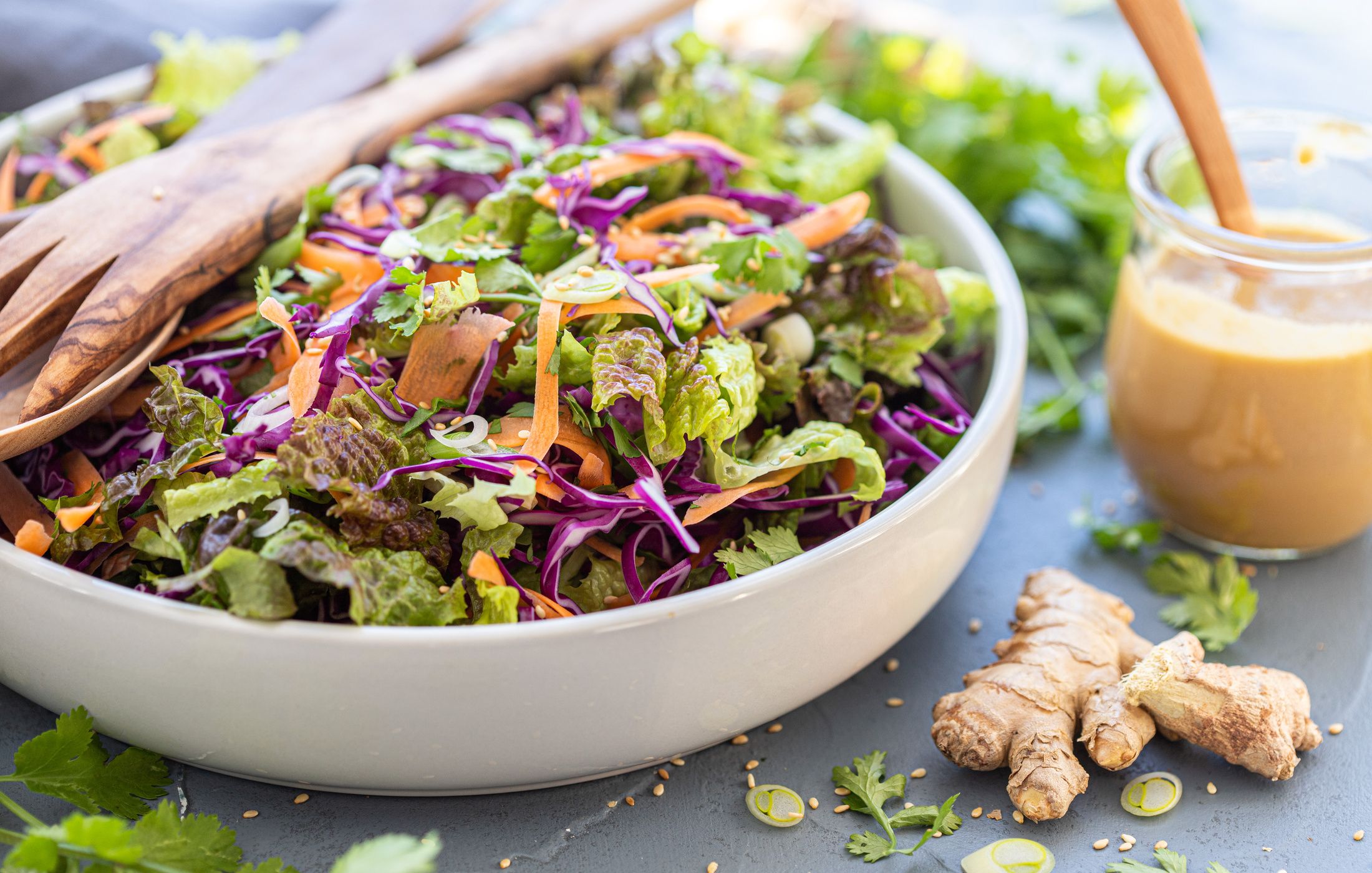  Lettuce and Cabbage Salad with Creamy Ginger Dressing