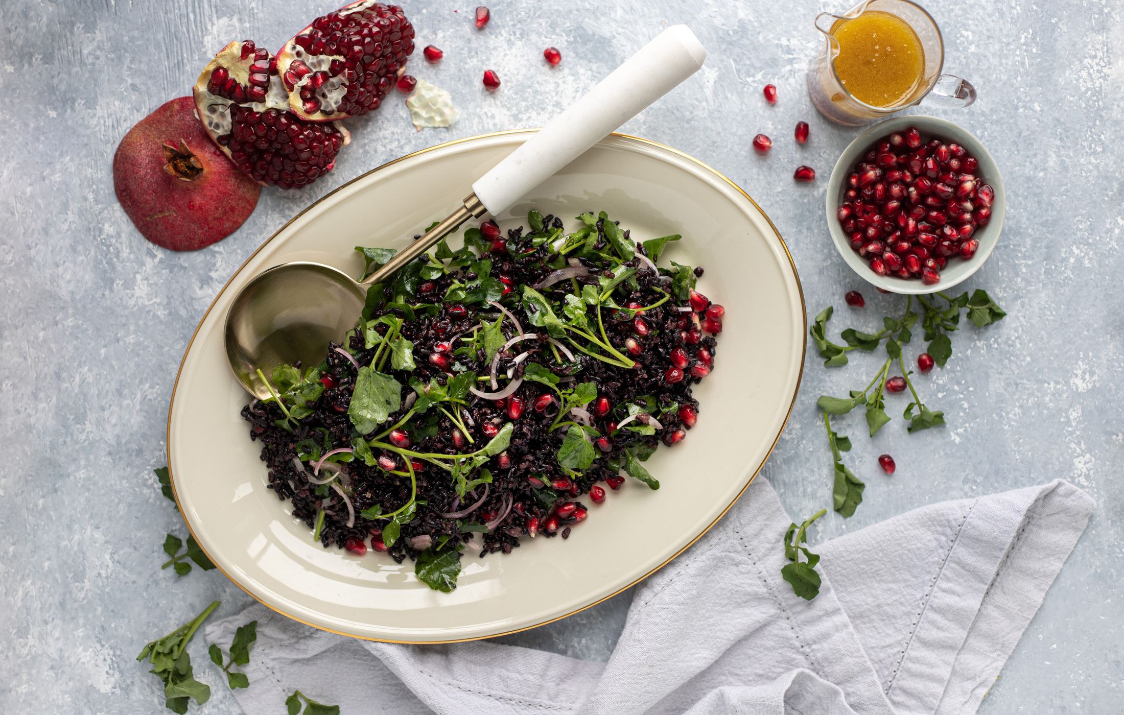 Black Rice Salad with Pomegranate and Watercress