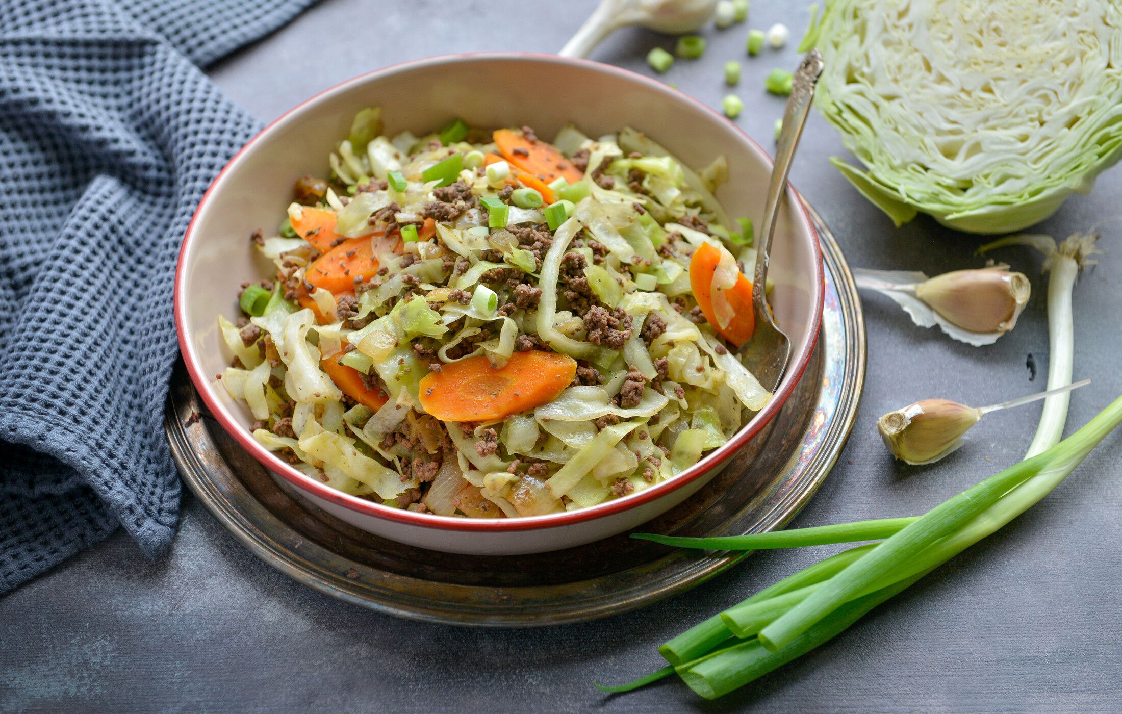 Cabbage Carrot and Beef Hash