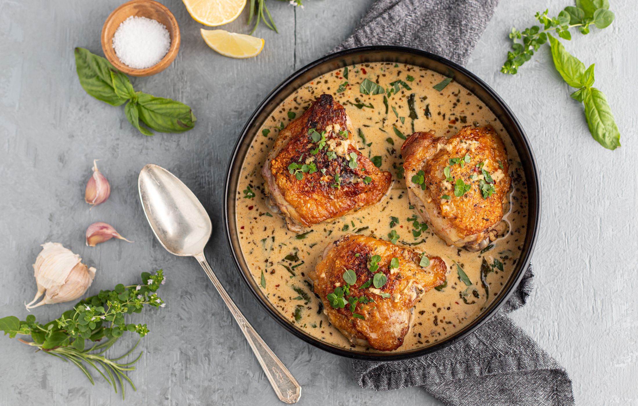 Chicken Thighs with Garlic Herb Cream Sauce