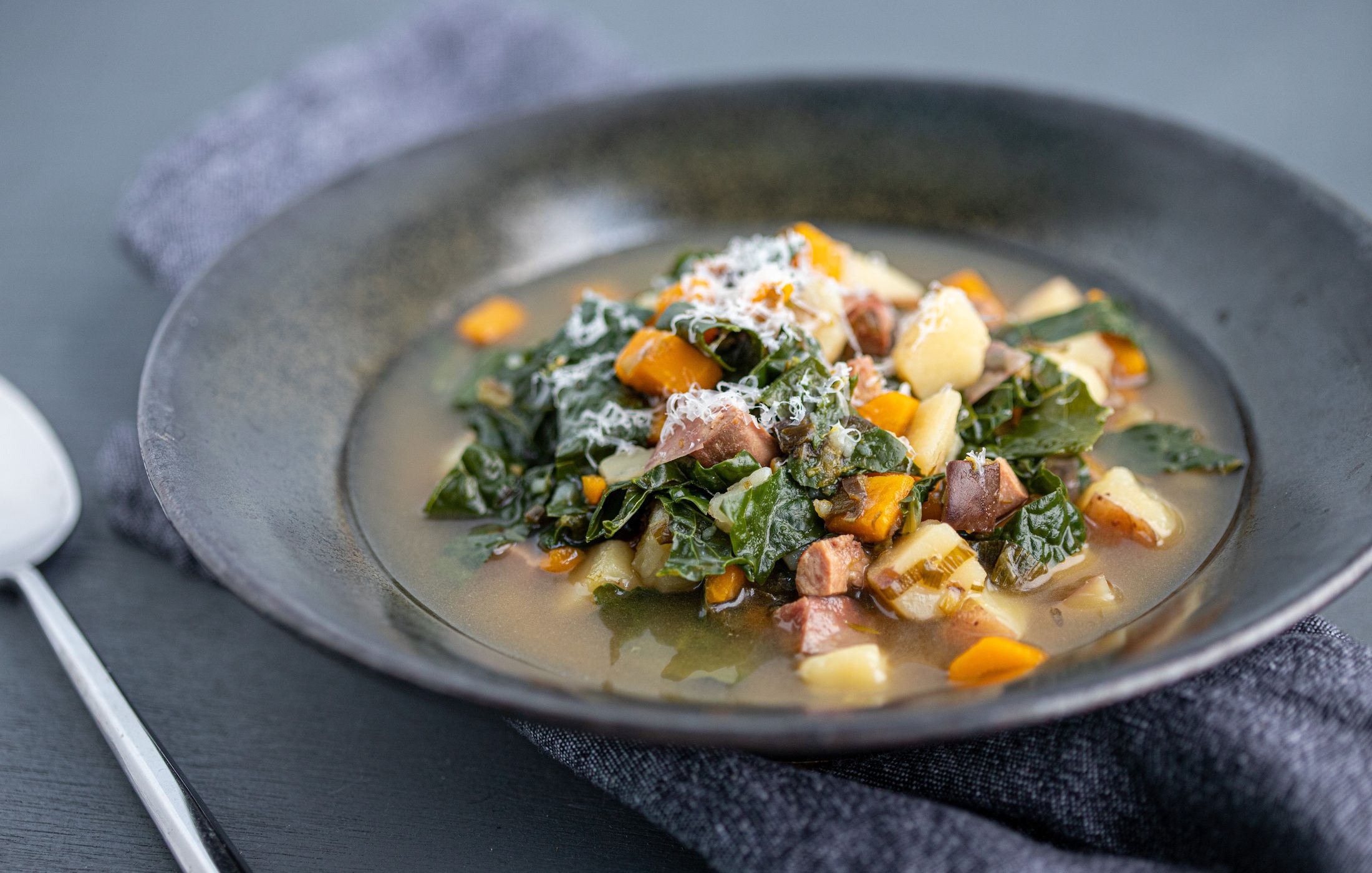 Ham Soup with Potatoes and Kale