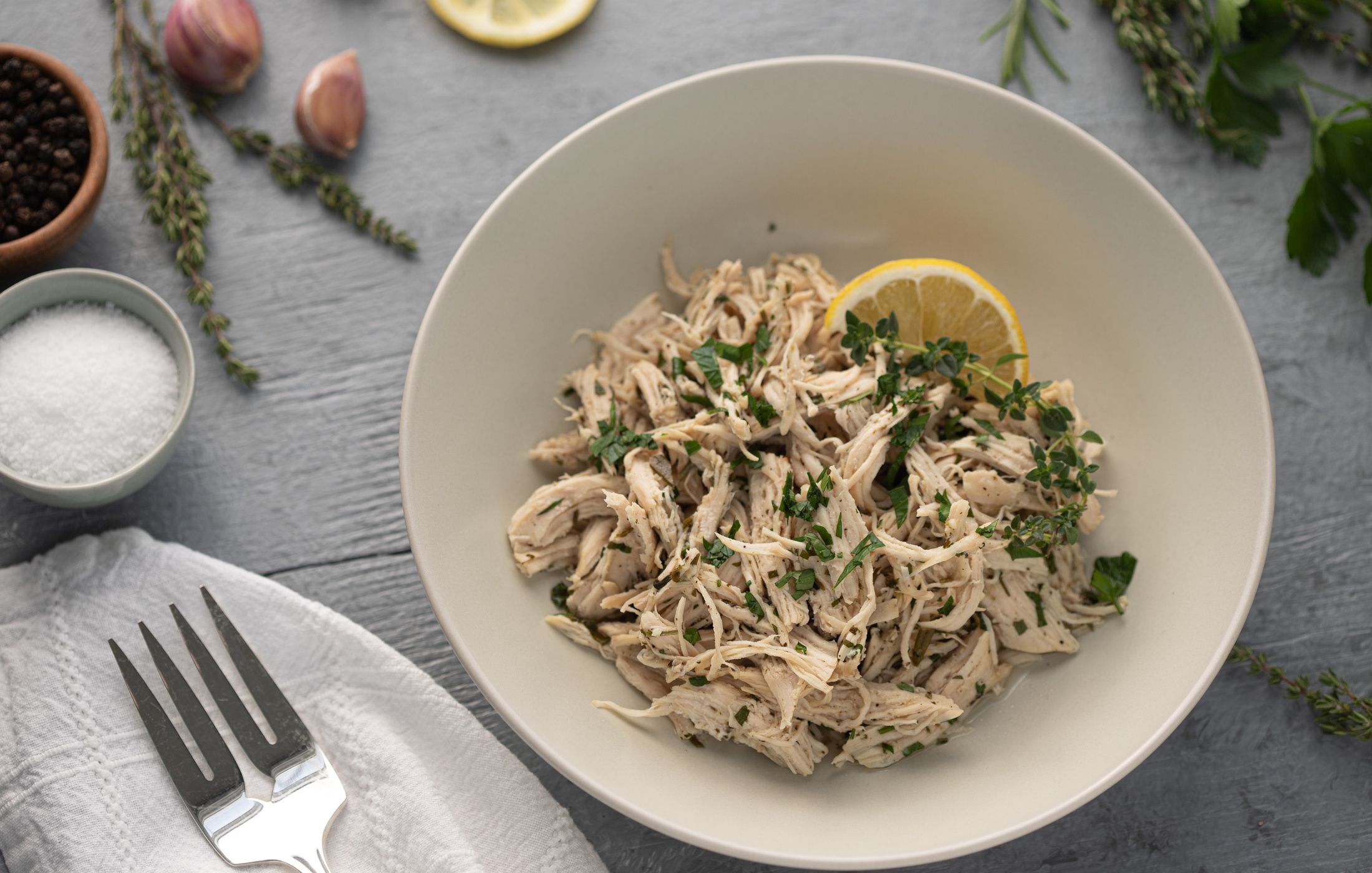 Instant Pot Pulled Chicken with Lemon and Herbs