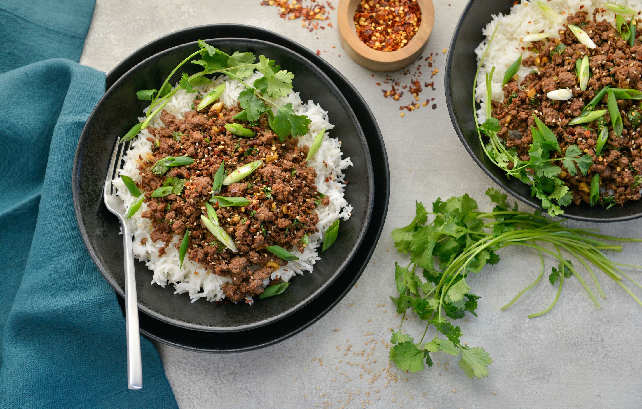 Korean Ground Beef and Rice Bowls