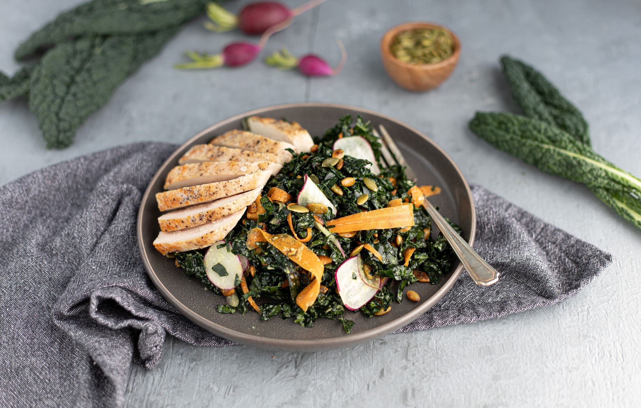 Kale Salad with Parmesan and Chicken