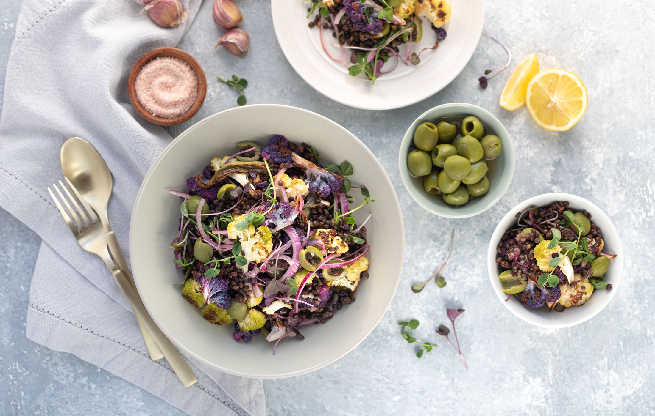 Lentil Salad with Cauliflower and Olives