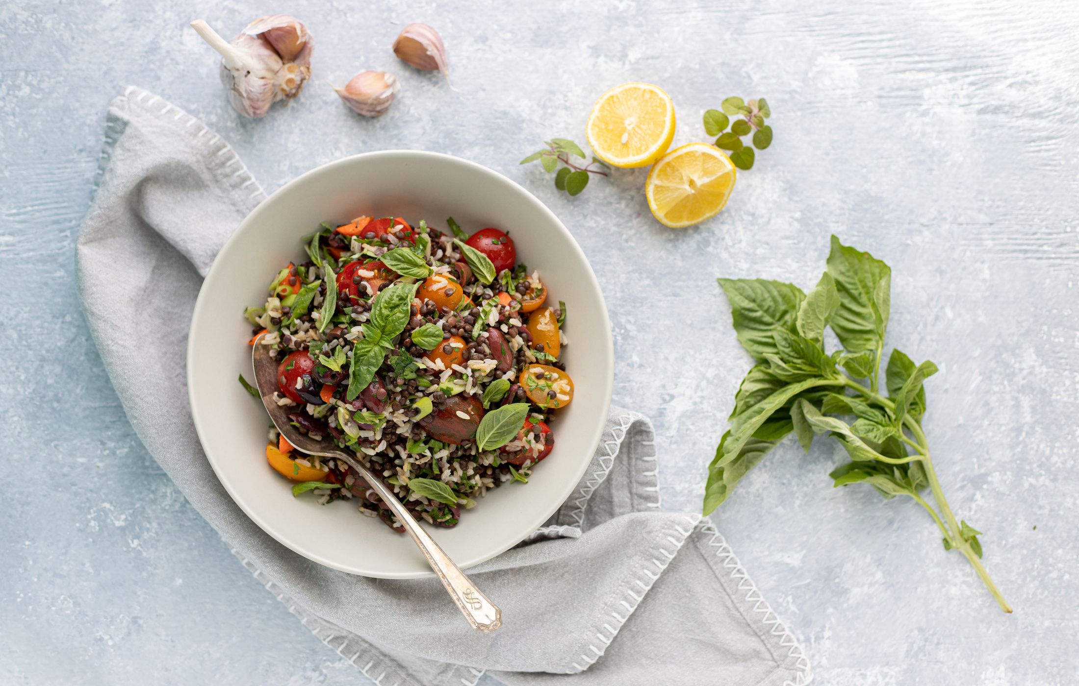 Lentil and Rice Salad with Lemon and Olives