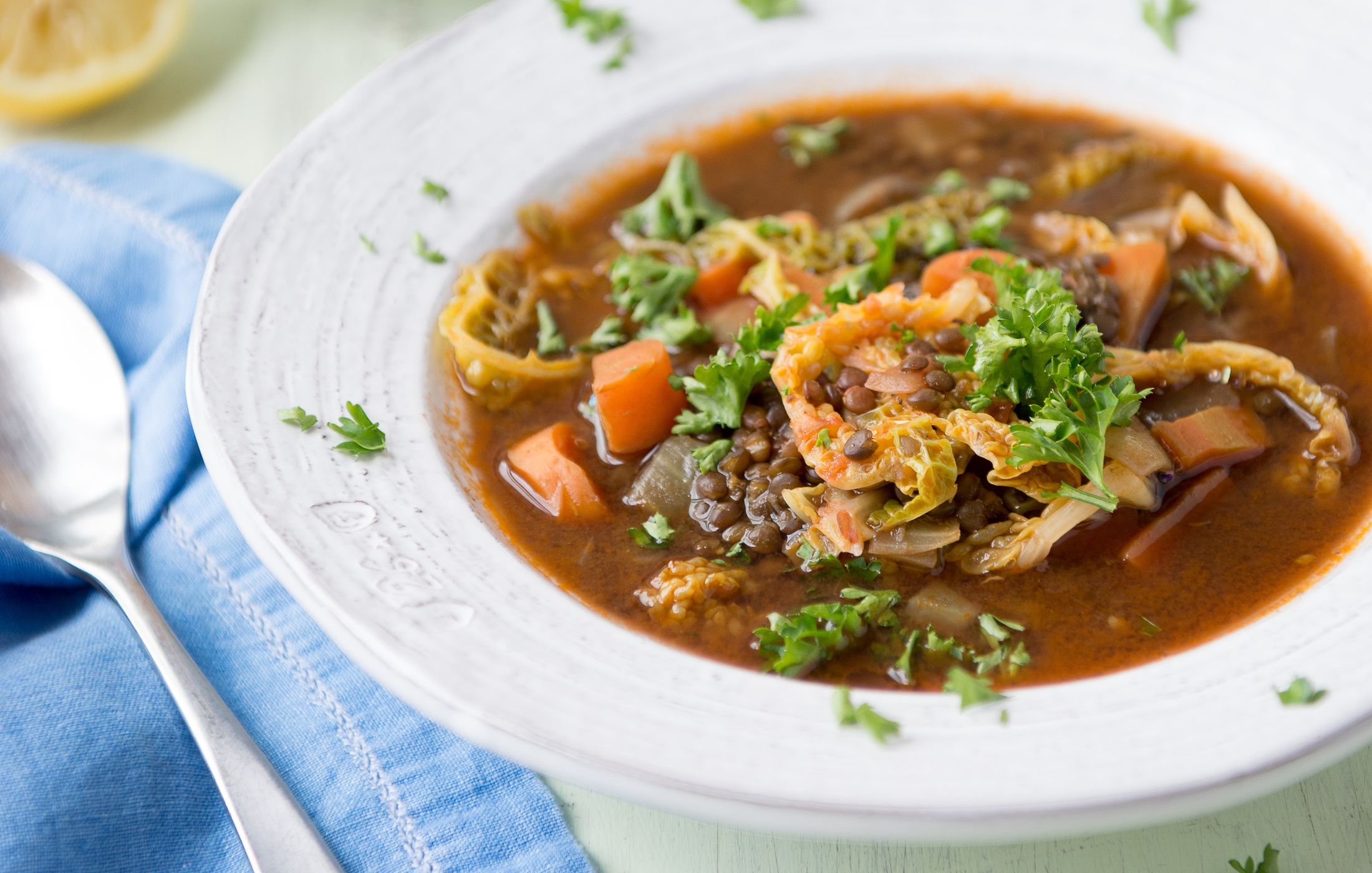 Moroccan Lentil and Cabbage Soup